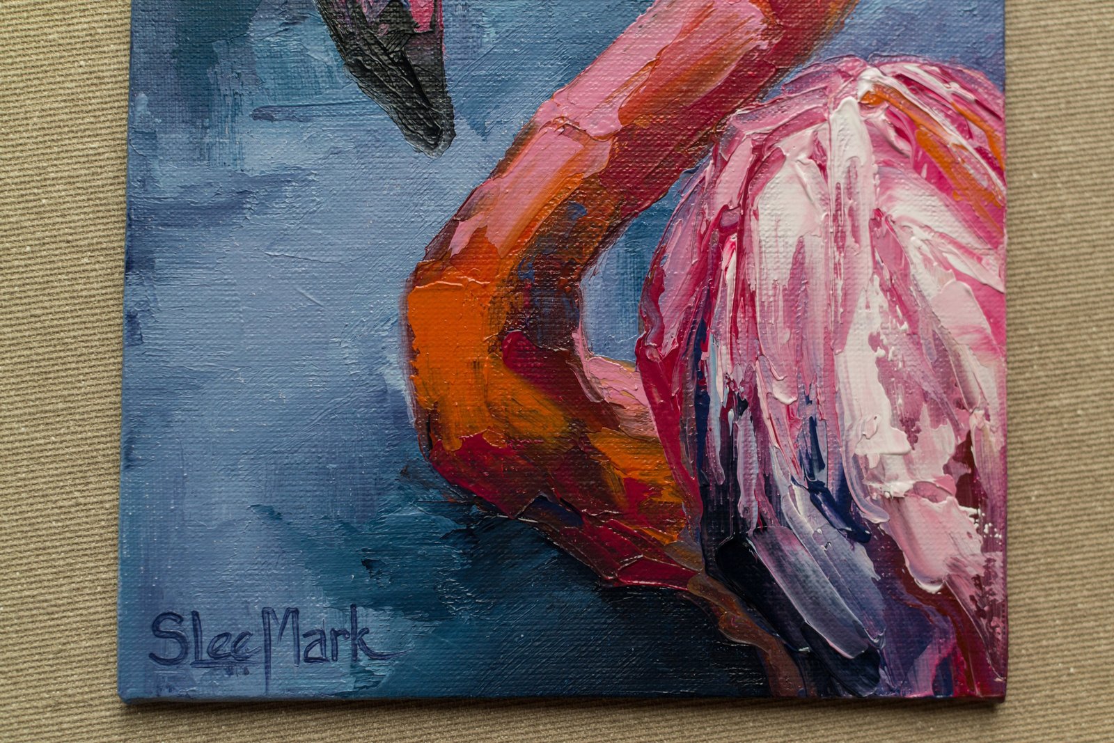 Pink flamingo Original art 8" by S. Lee Mark Bird oil painting Pet portrait Animal art Home & Living Home Wall Décor Paintings Wall Hangings