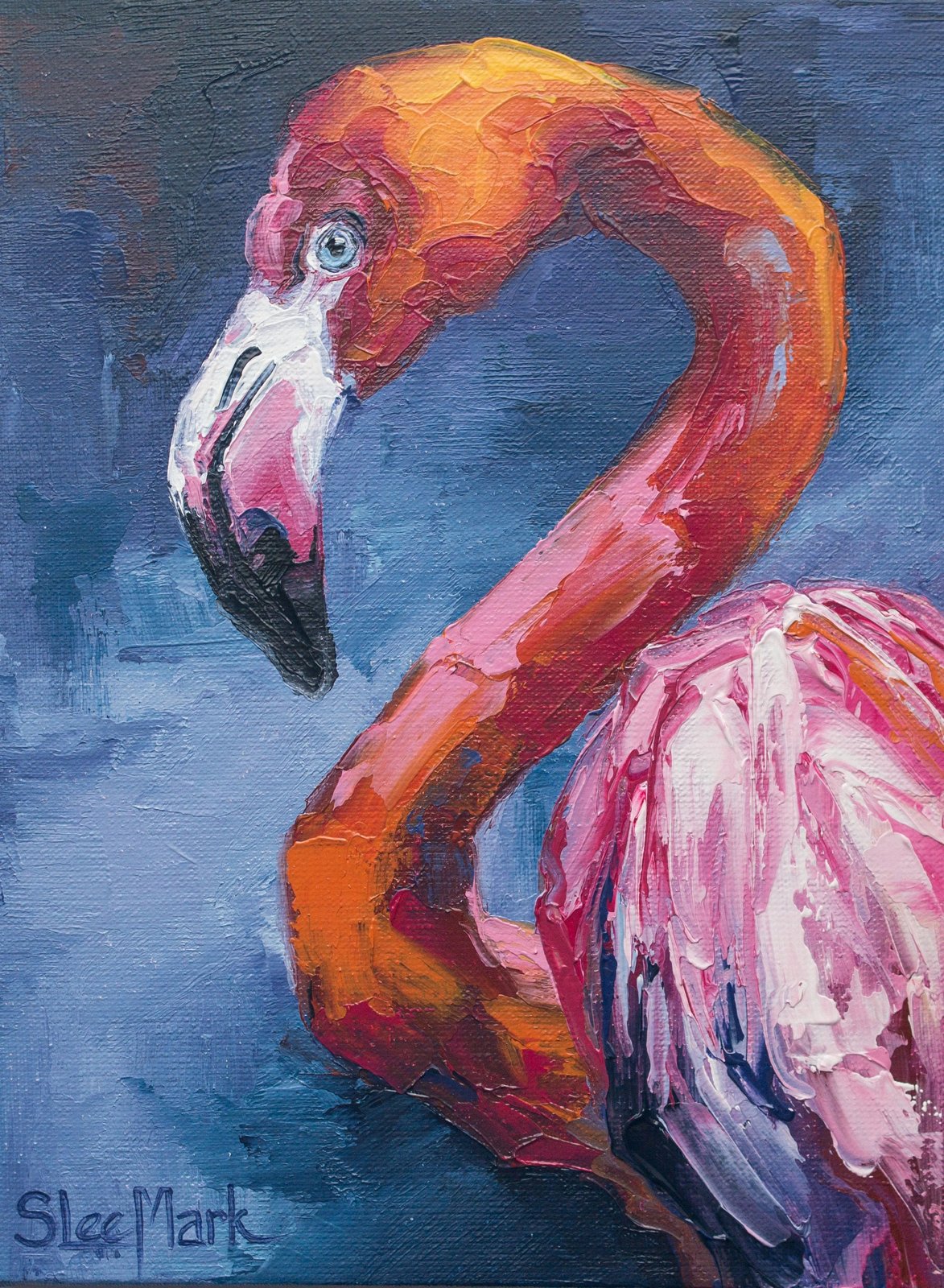 Pink flamingo Original art 8" by S. Lee Mark Bird oil painting Pet portrait Animal art Home & Living Home Wall Décor Paintings Wall Hangings by Svitlana Lee Mark
