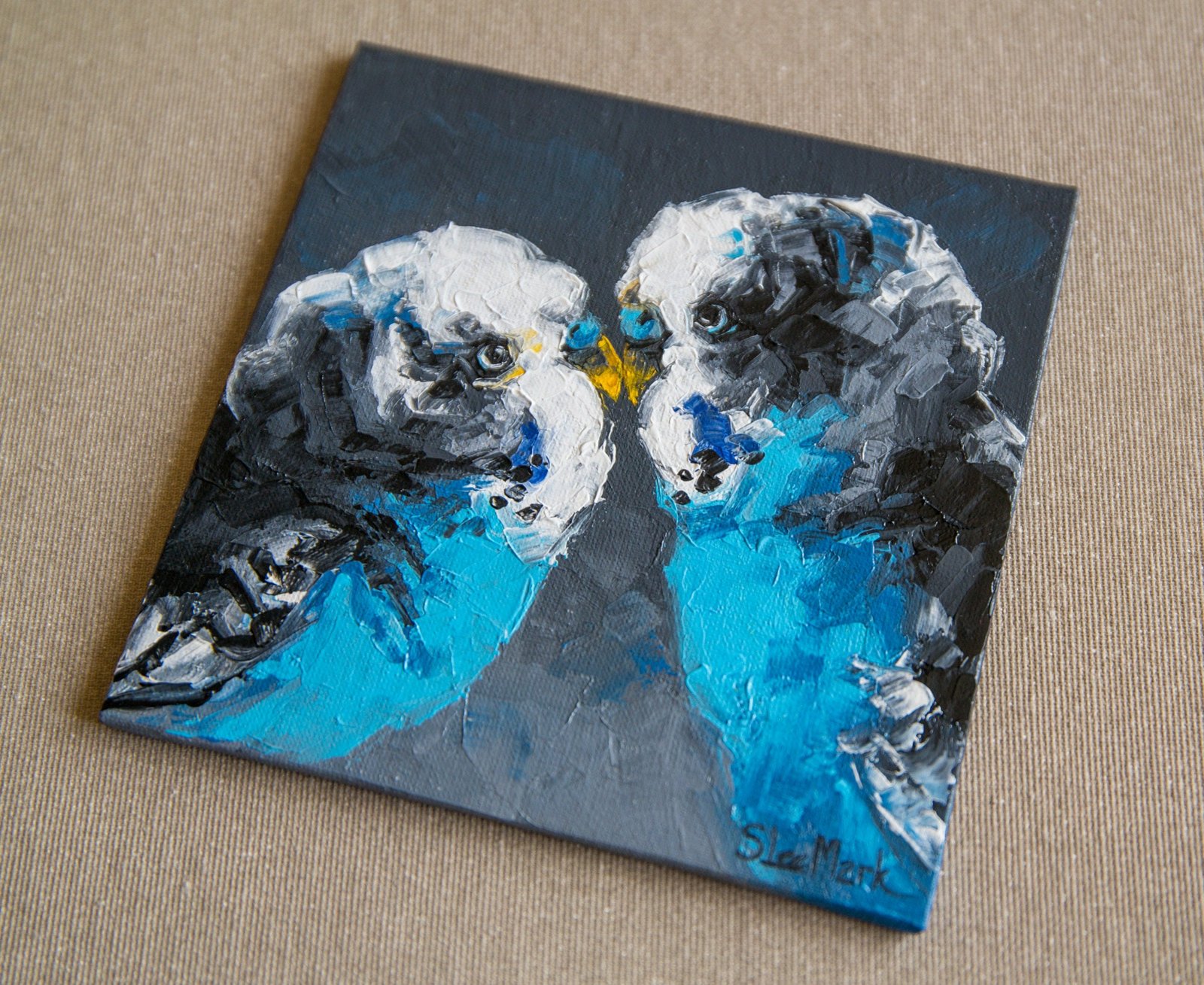 I love U Parrot Original art 6" by S. Lee Mark Bird oil painting Pet portrait Animal art Home & Living Wall Décor Parrot Valentine's Day