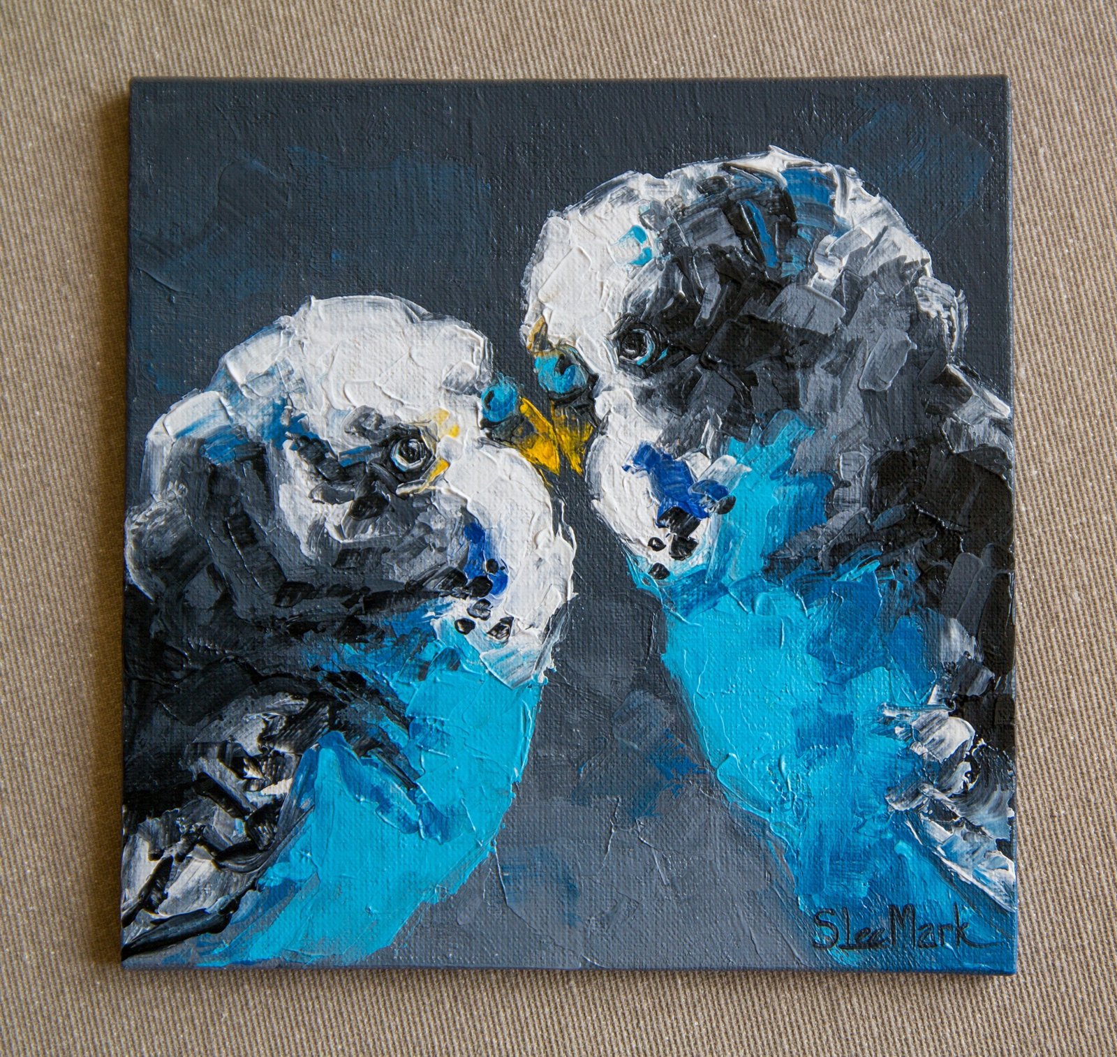 I love U Parrot Original art 6" by S. Lee Mark Bird oil painting Pet portrait Animal art Home & Living Wall Décor Parrot Valentine's Day