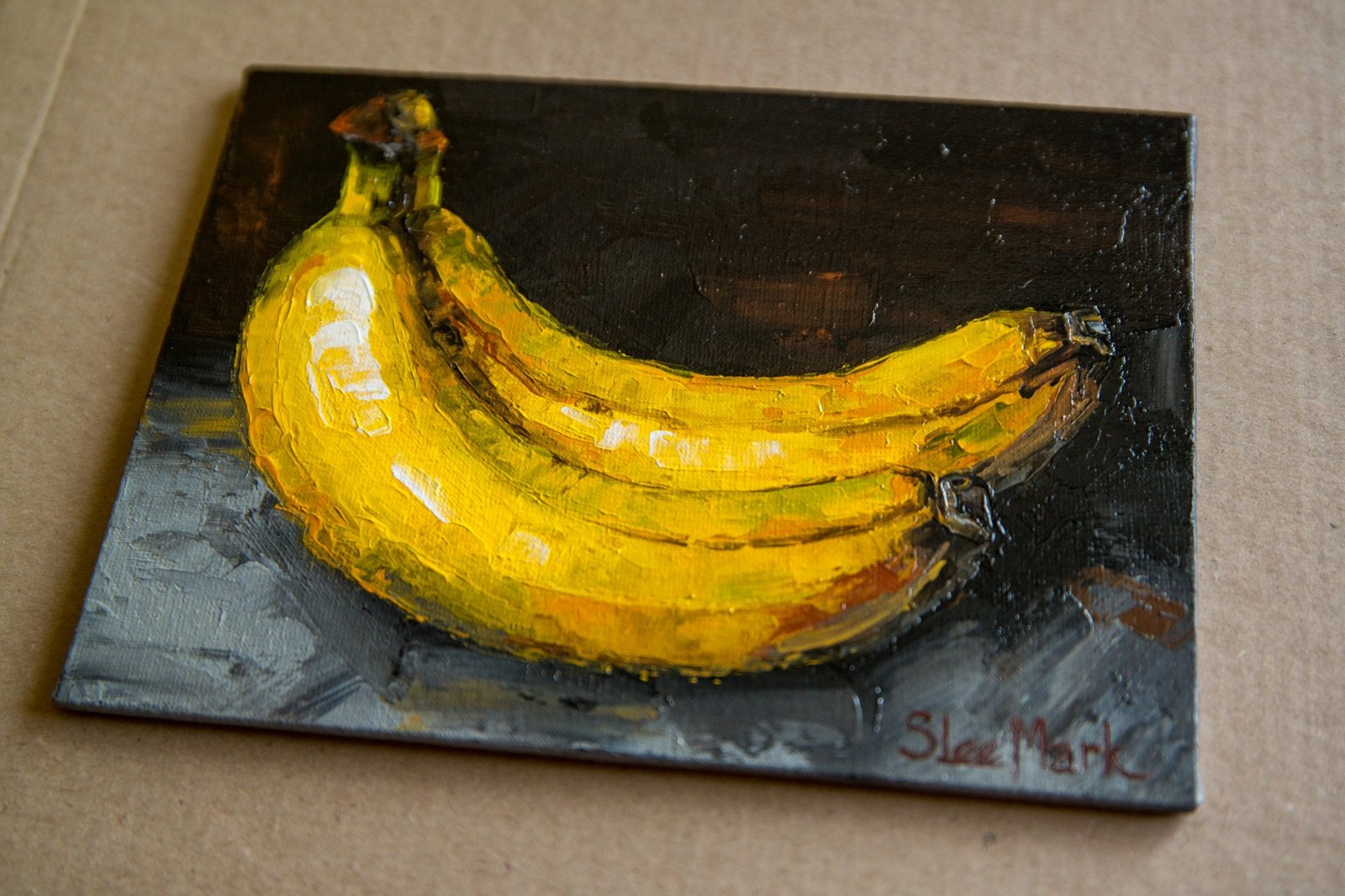 Two bananas Original art 8" by S. Lee Mark Fruit Still life oil painting Fruit art Fruit painting Home & Living Home Wall Décor Paintings