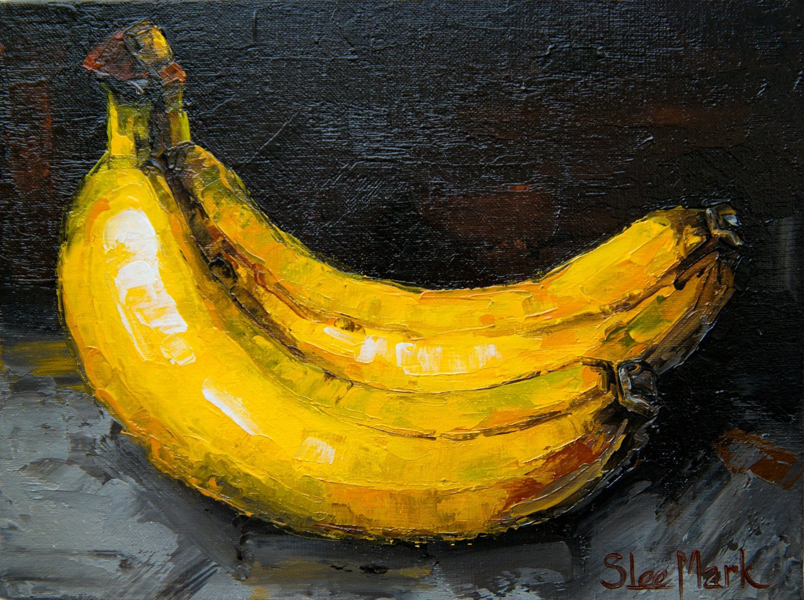 Two bananas Original art 8" by S. Lee Mark Fruit Still life oil painting Fruit art Fruit painting Home & Living Home Wall Décor Paintings by Svitlana Lee Mark