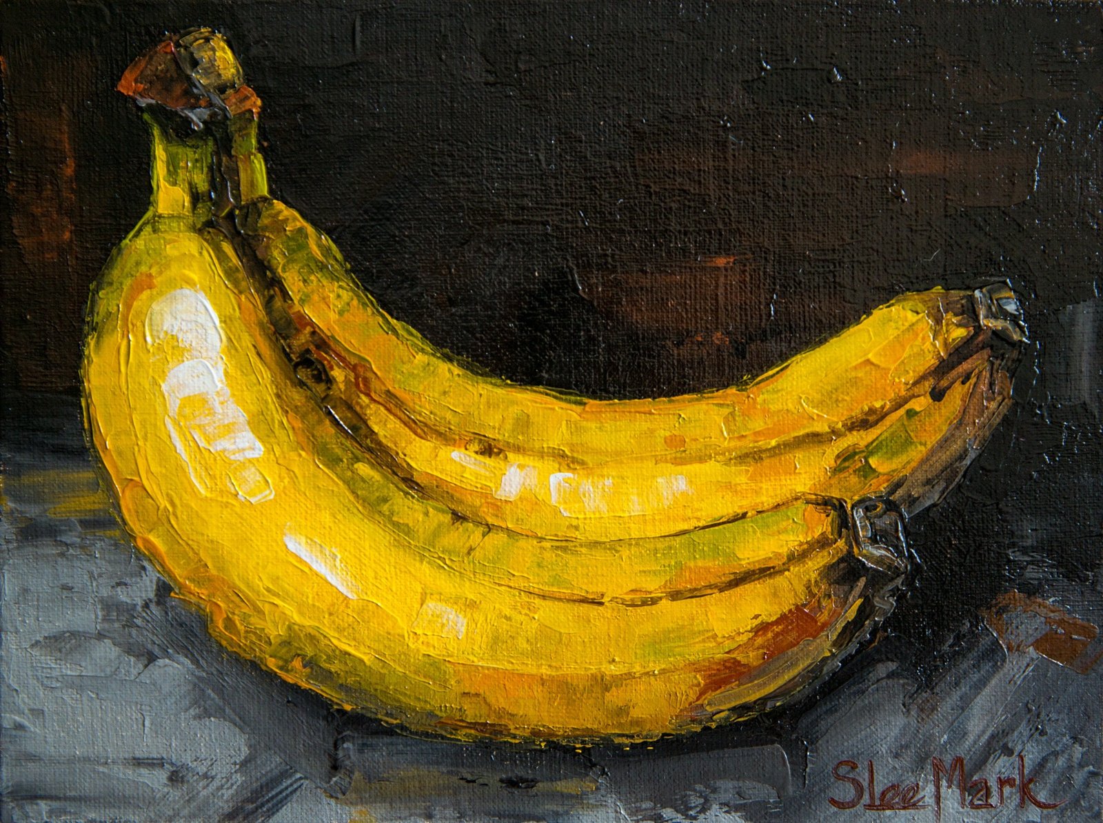Two bananas Original art 8" by S. Lee Mark Fruit Still life oil painting Fruit art Fruit painting Home & Living Home Wall Décor Paintings