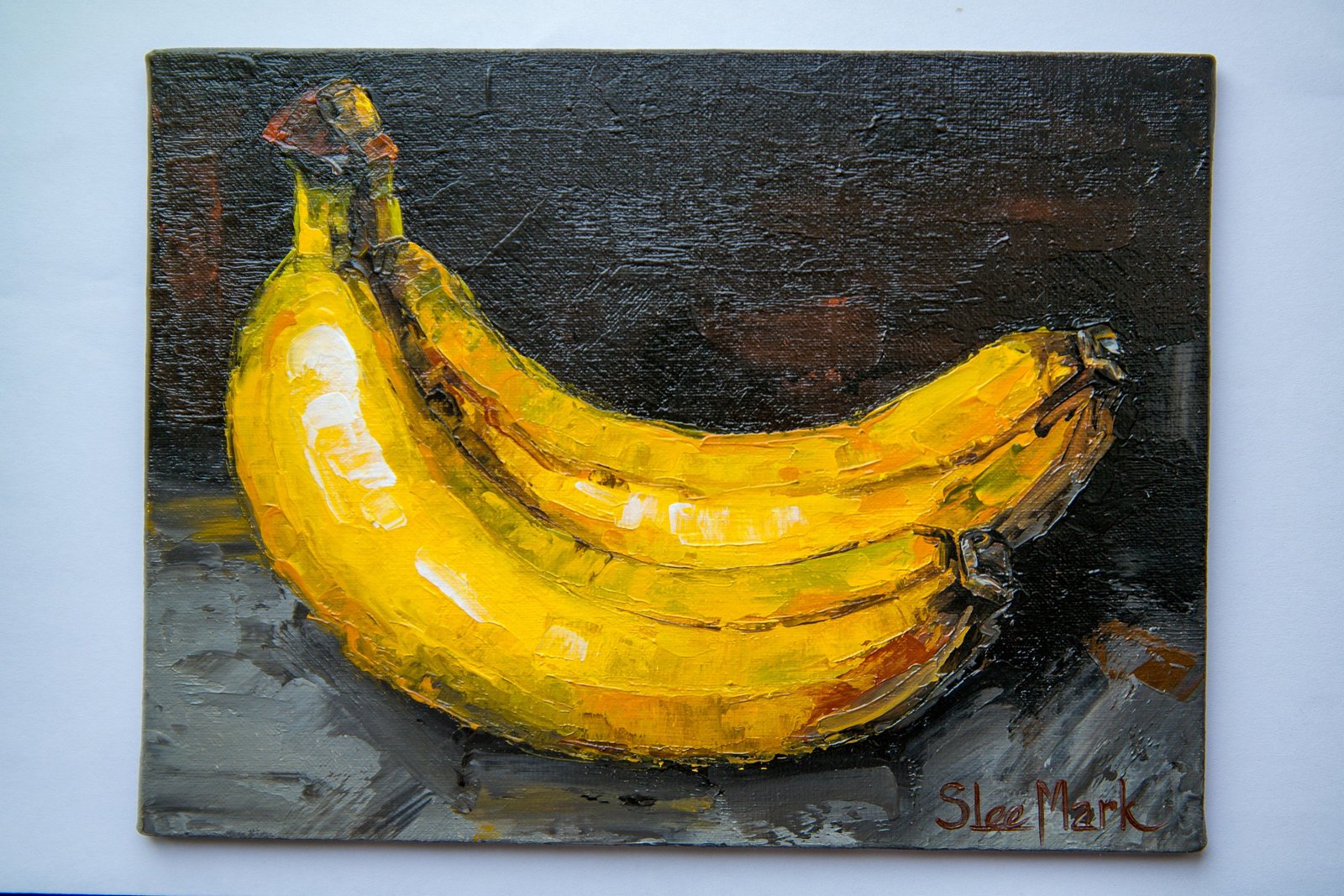Two bananas Original art 8" by S. Lee Mark Fruit Still life oil painting Fruit art Fruit painting Home & Living Home Wall Décor Paintings