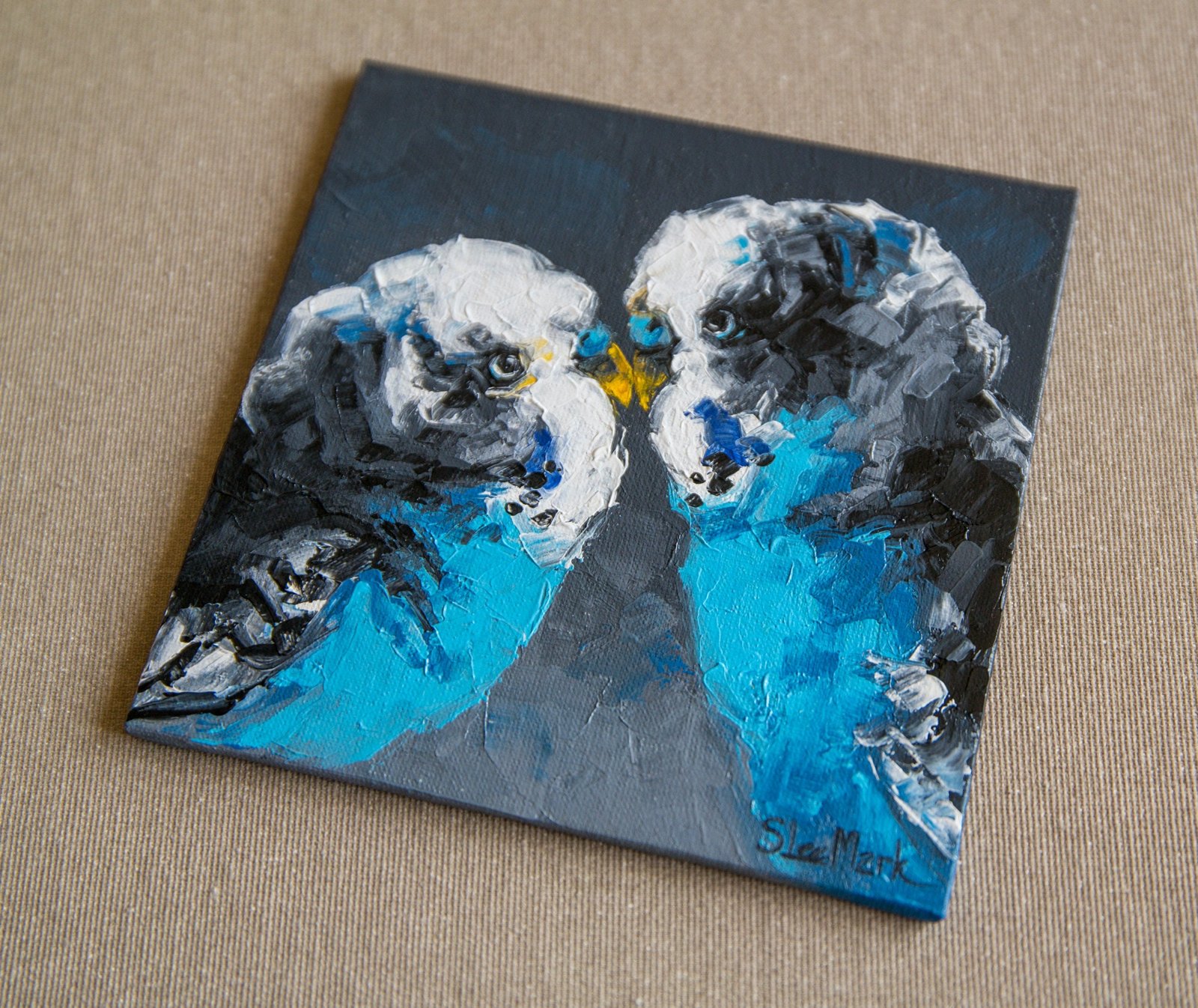 I love U Parrot Original art 6" by S. Lee Mark Bird oil painting Pet portrait Animal art Home & Living Wall Décor Parrot Valentine's Day