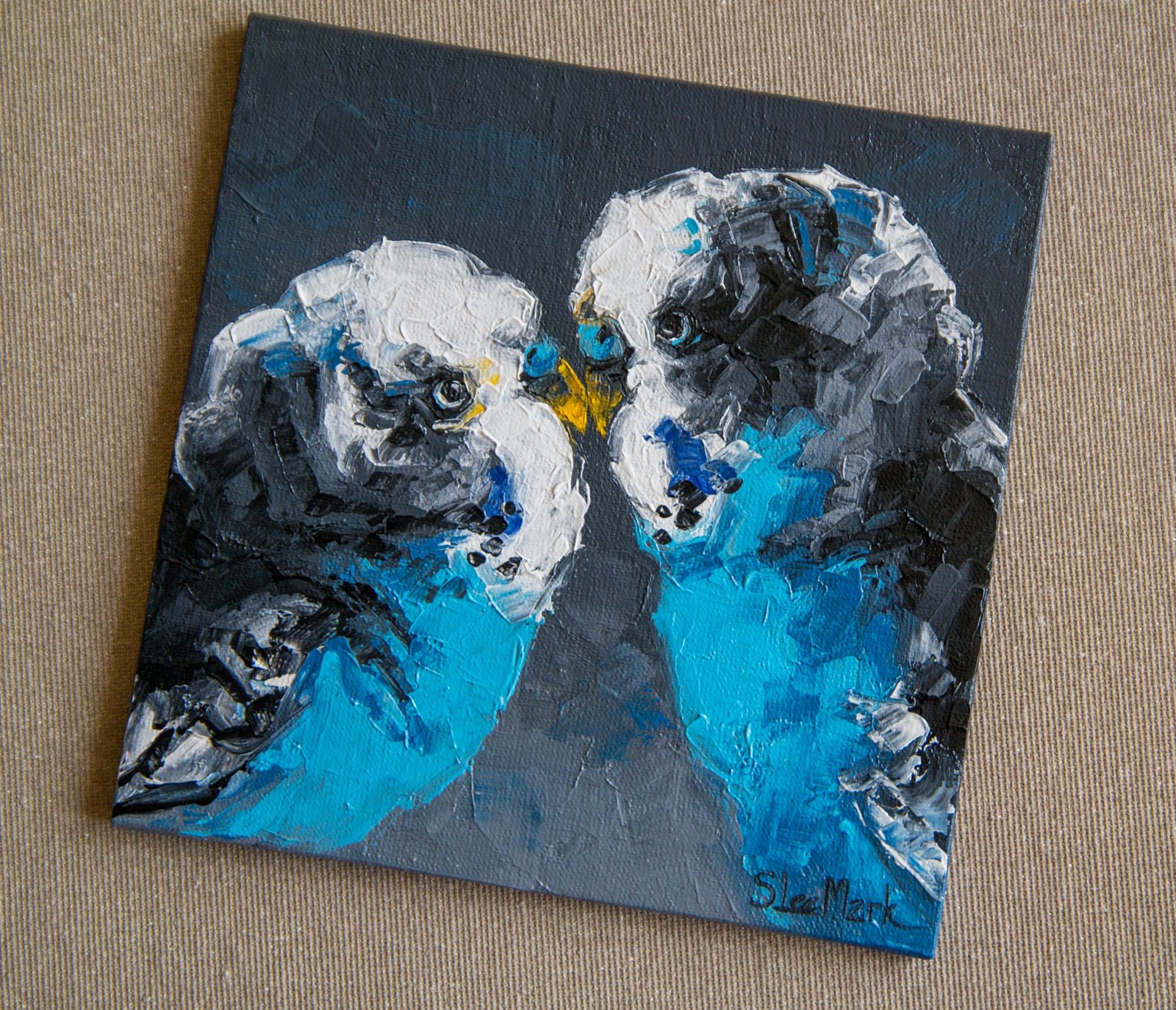 I love U Parrot Original art 6" by S. Lee Mark Bird oil painting Pet portrait Animal art Home & Living Wall Décor Parrot Valentine's Day