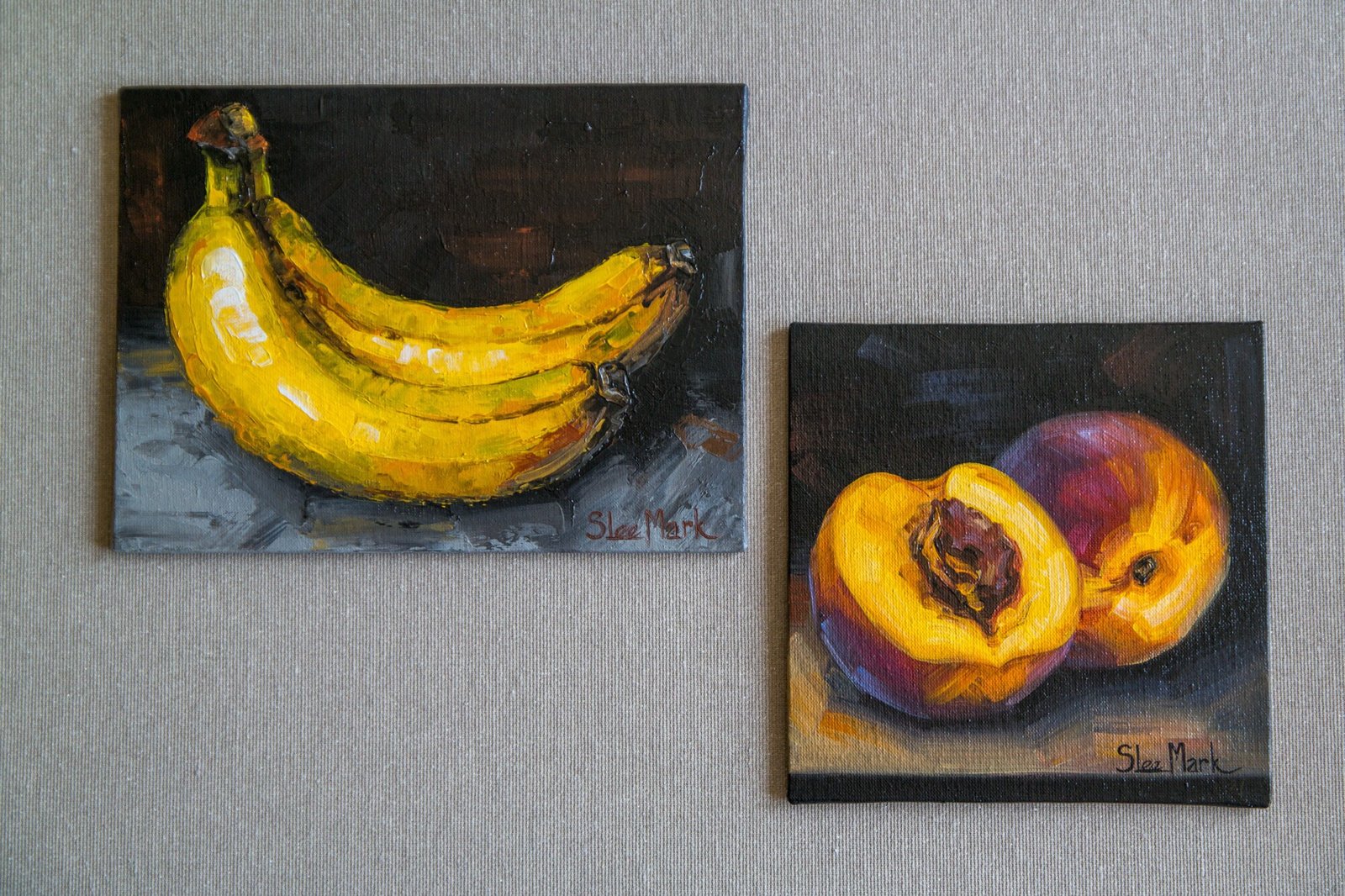 Juicy peach Original art 6x6 by S. Lee Mark - Stil life oil painting Fruit art still life Citrus art Home & Living Home Wall Décor Paintings