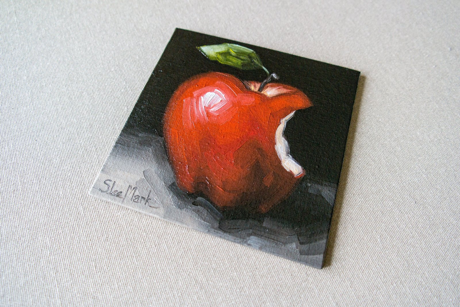 Eden Apple Original art 6x6 by S. Lee Mark Still life oil painting Fruit art Fruit still life Fruit painting Home Living Home Decor