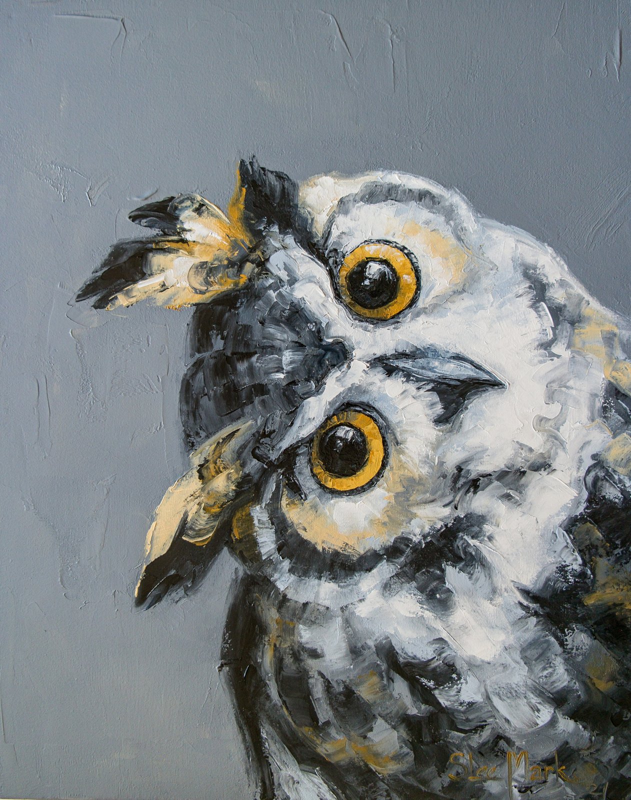 funny owl 20" Original art by S. Lee Mark Bird oil painting Pet portrait Animal art Home & Living Wall Décor Parrot Valentine's Day