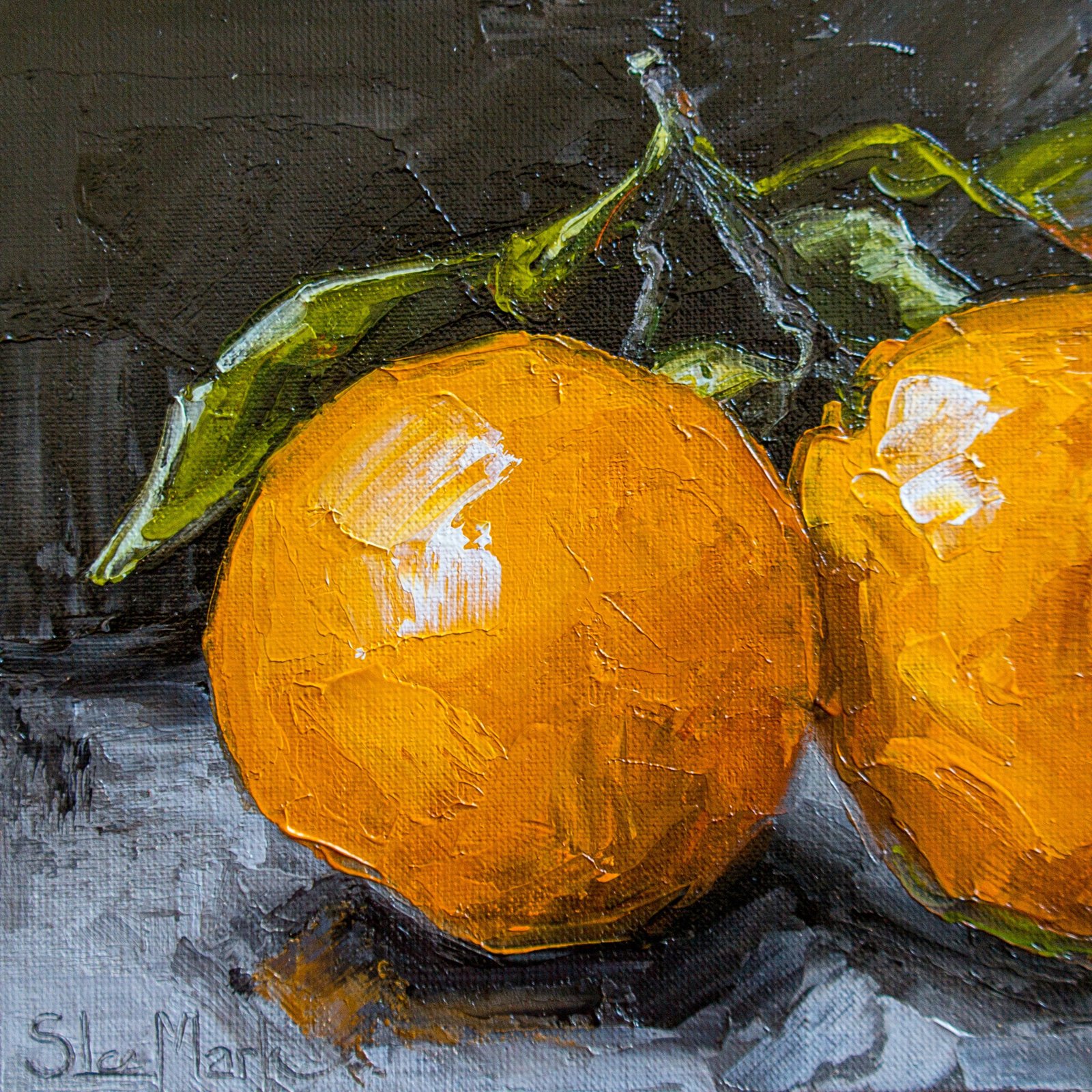 One and a half oranges Original art 6x6 by S. Lee Mark - Stil life oil painting Fruit art Fruit still life Fruit painting Citrus art
