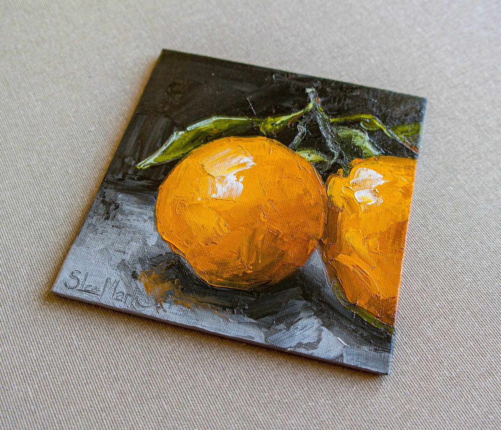 One and a half oranges Original art 6x6 by S. Lee Mark - Stil life oil painting Fruit art Fruit still life Fruit painting Citrus art