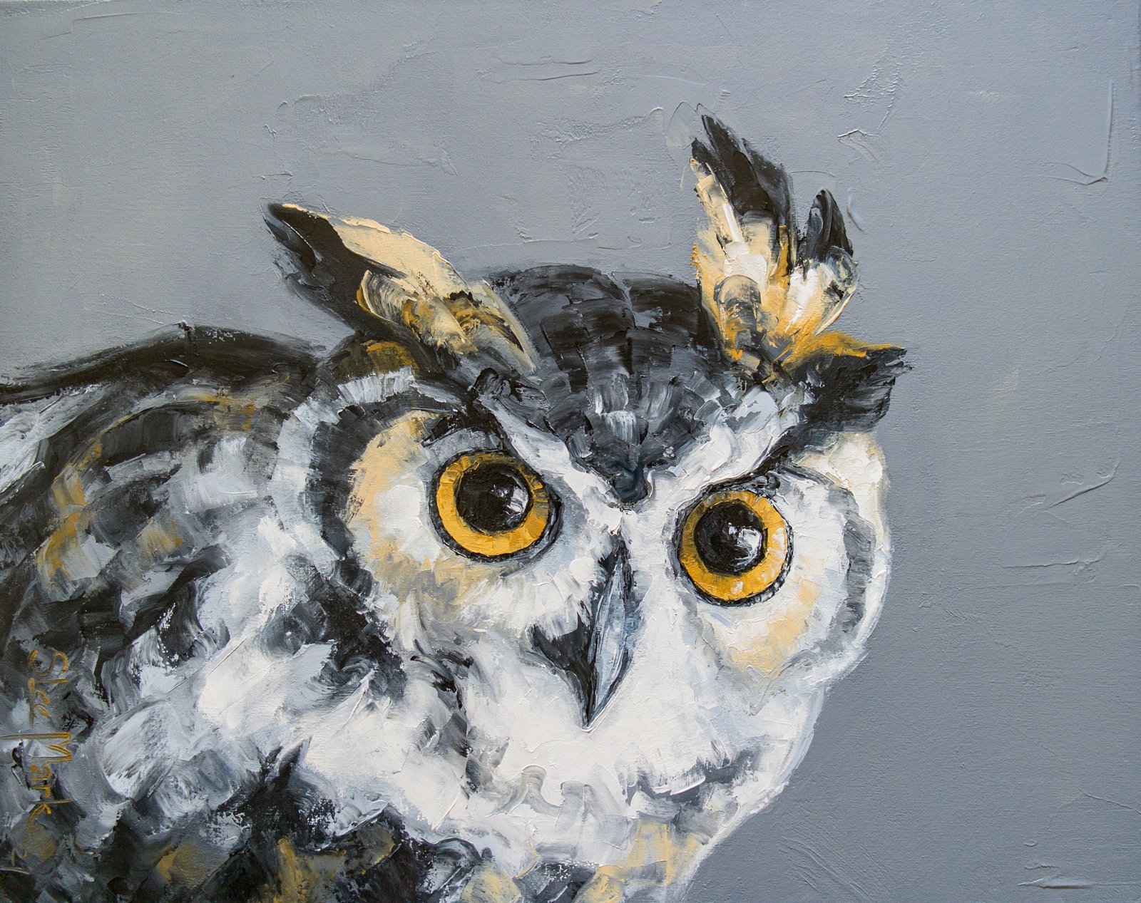 funny owl 20" Original art by S. Lee Mark Bird oil painting Pet portrait Animal art Home & Living Wall Décor Parrot Valentine's Day