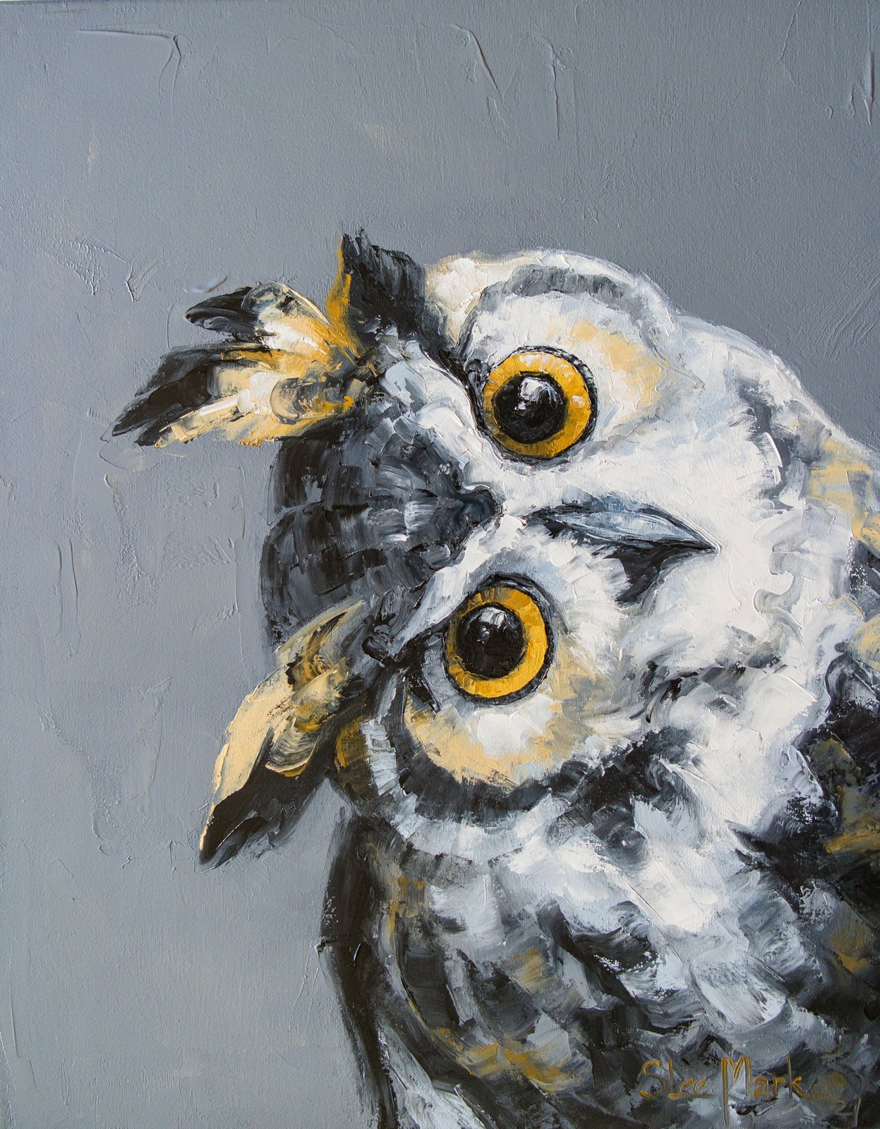 funny owl 20" Original art by S. Lee Mark Bird oil painting Pet portrait Animal art Home & Living Wall Décor Parrot Valentine's Day