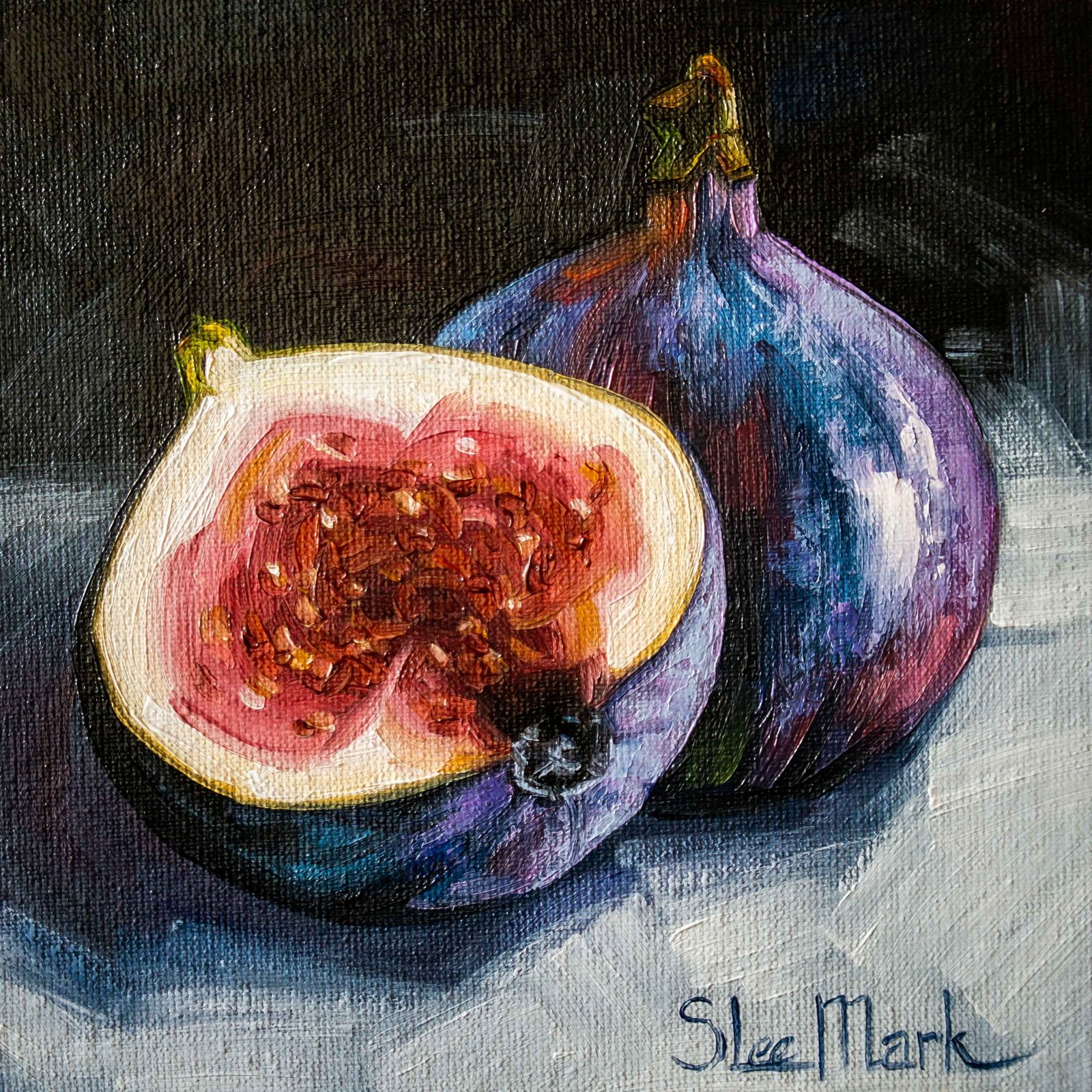 Figs Original art 6x6 by S. Lee Mark - Stil life oil painting Fruit art Vegetable still life painting Small artwork Kitchen Decor fig