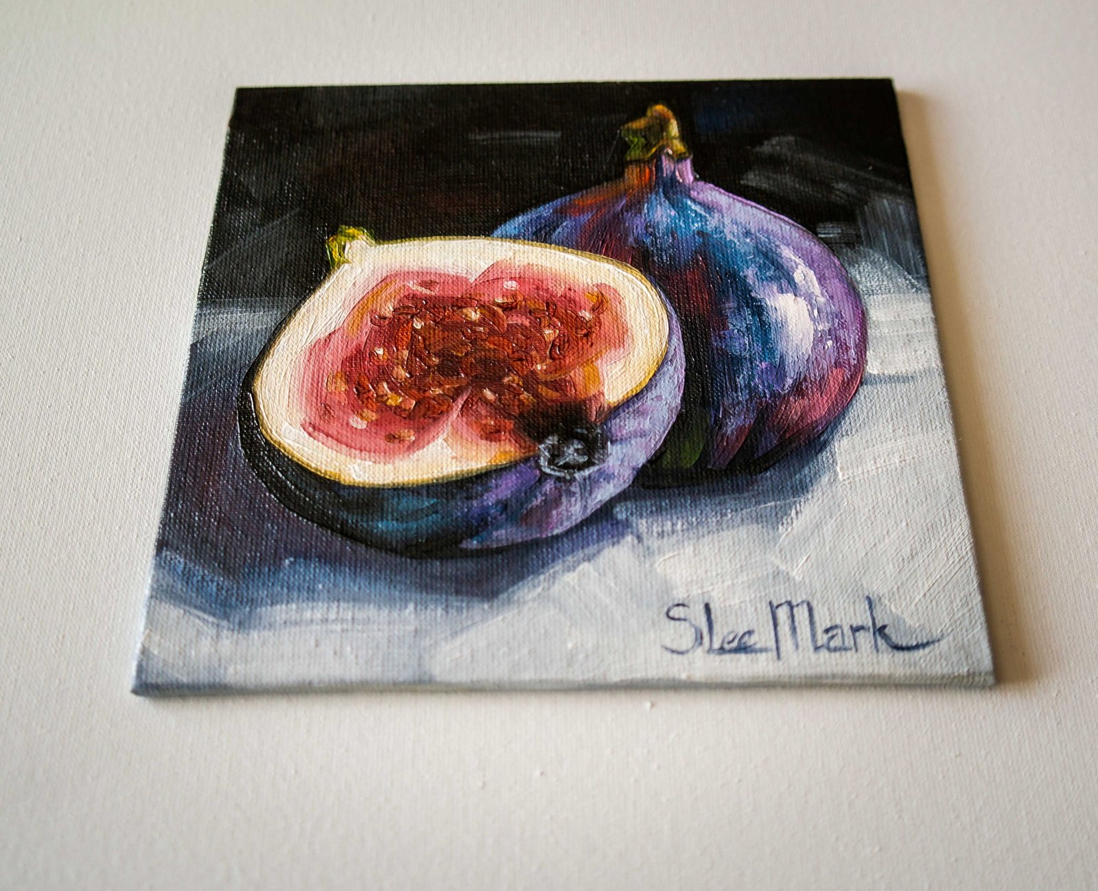 Figs Original art 6x6 by S. Lee Mark - Stil life oil painting Fruit art Vegetable still life painting Small artwork Kitchen Decor fig