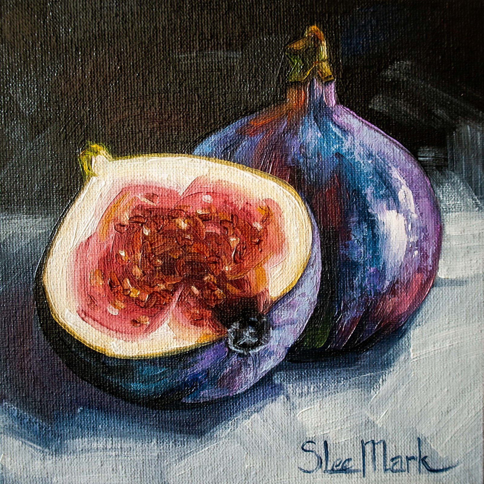 Figs Original art 6x6 by S. Lee Mark - Stil life oil painting Fruit art Vegetable still life painting Small artwork Kitchen Decor fig by Svitlana Lee Mark