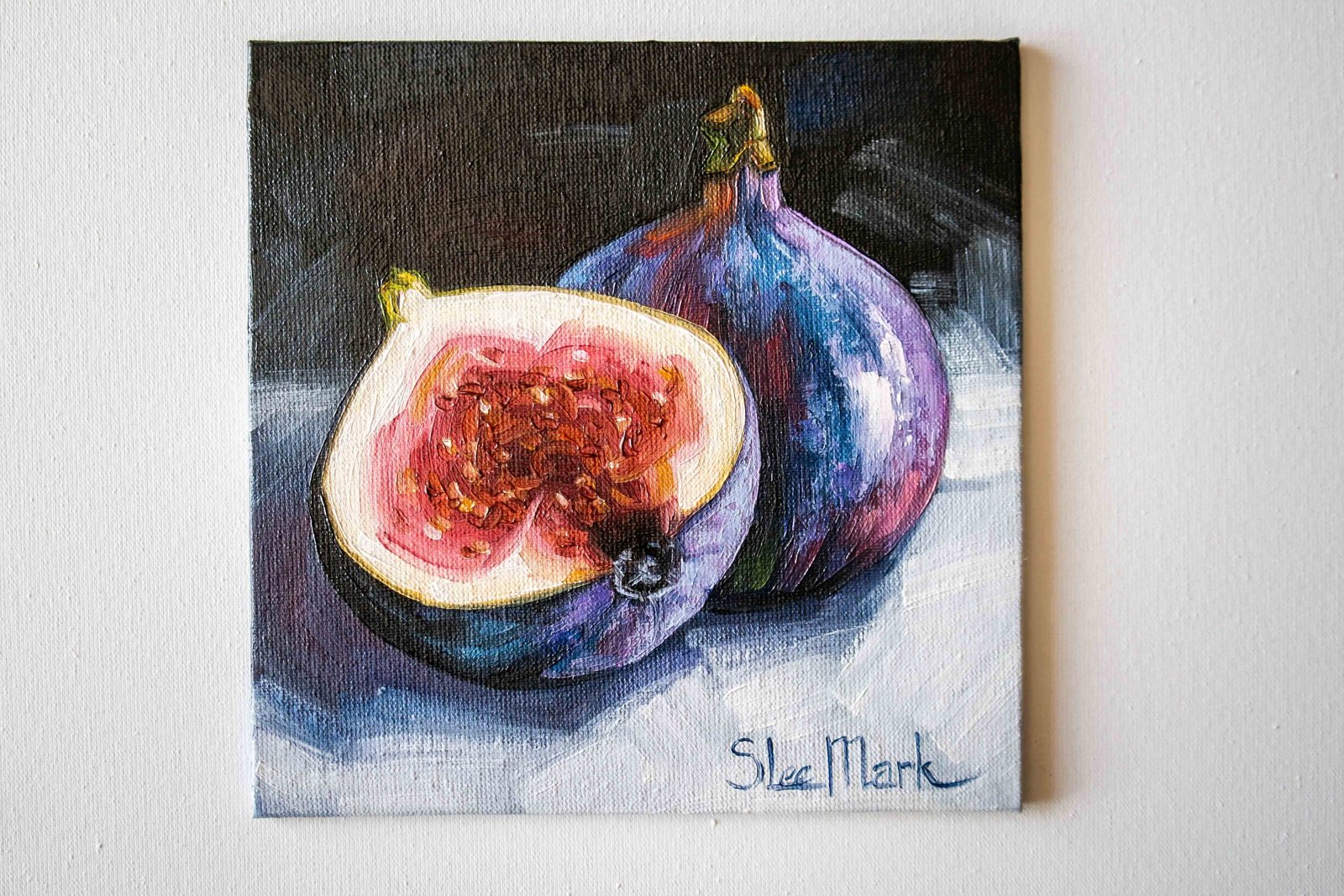 Figs Original art 6x6 by S. Lee Mark - Stil life oil painting Fruit art Vegetable still life painting Small artwork Kitchen Decor fig