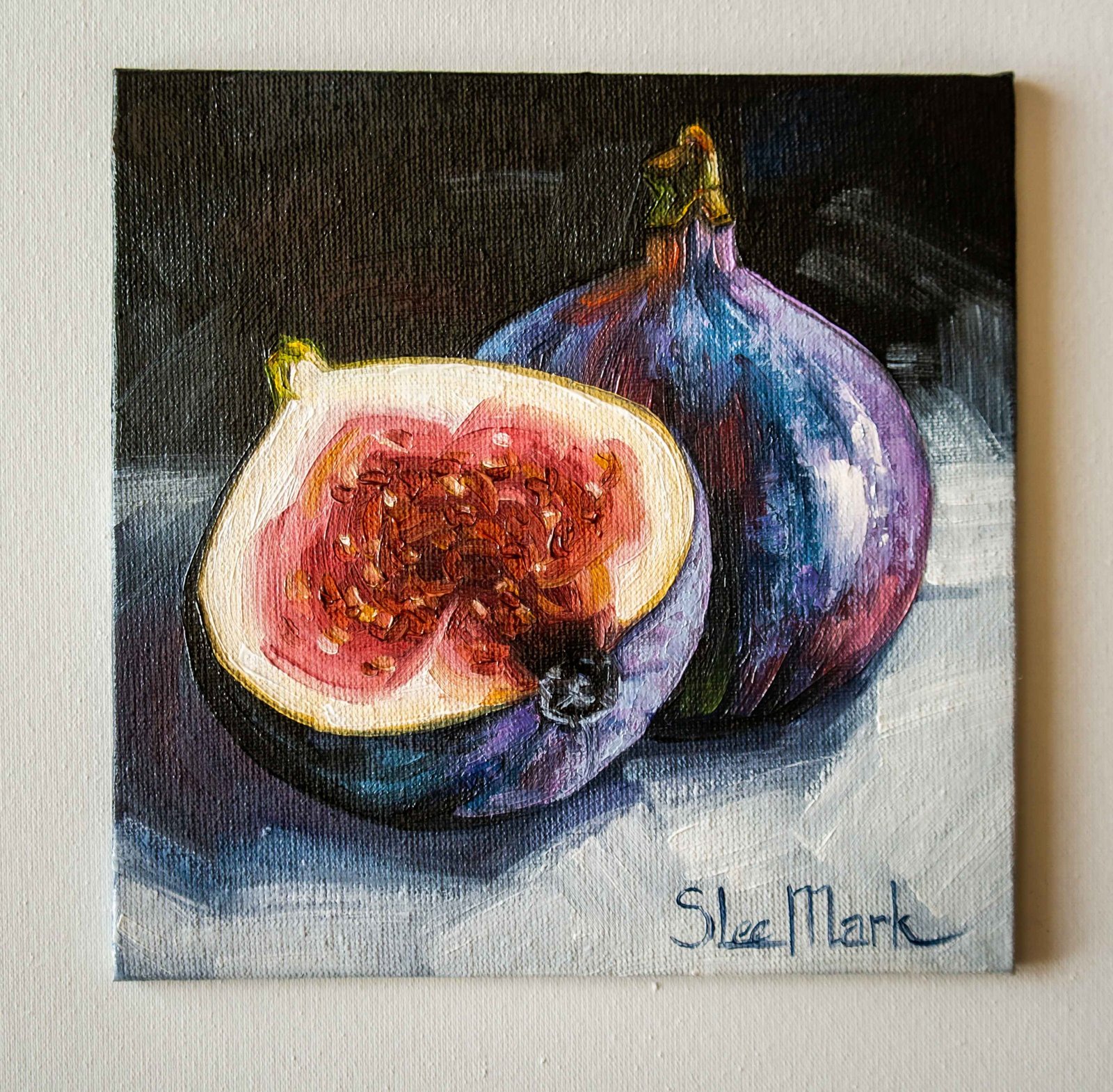 Figs Original art 6x6 by S. Lee Mark - Stil life oil painting Fruit art Vegetable still life painting Small artwork Kitchen Decor fig