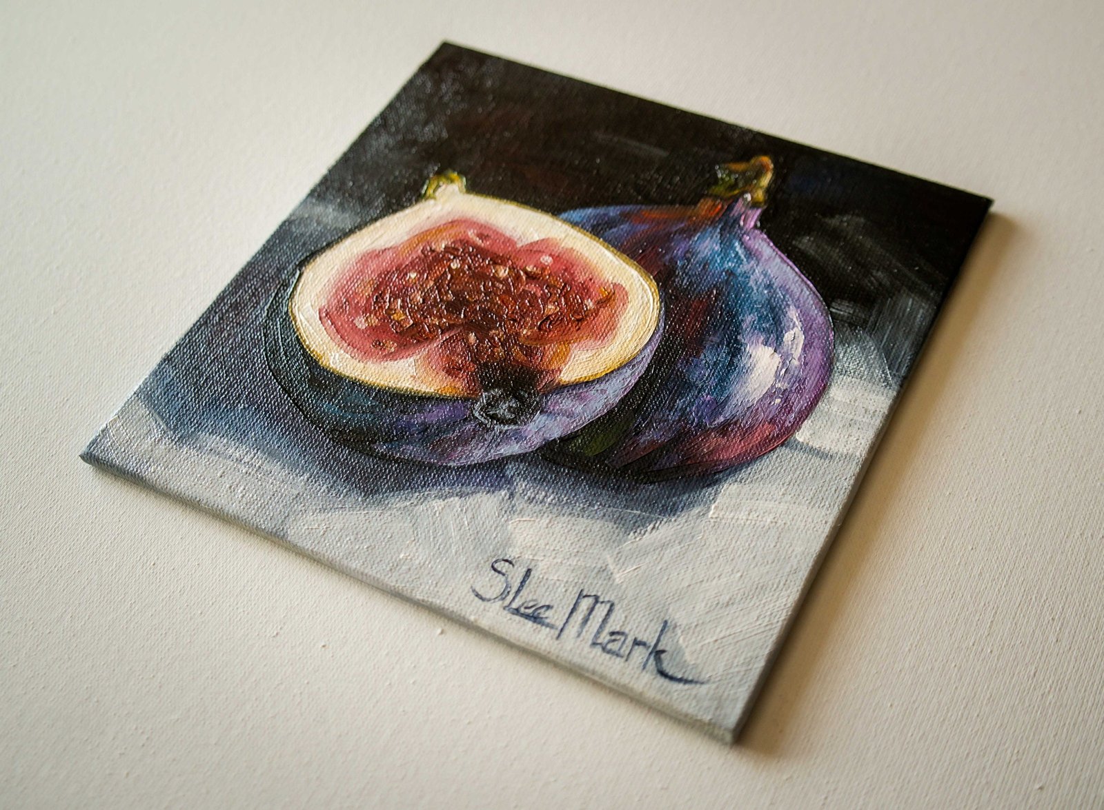 Figs Original art 6x6 by S. Lee Mark - Stil life oil painting Fruit art Vegetable still life painting Small artwork Kitchen Decor fig