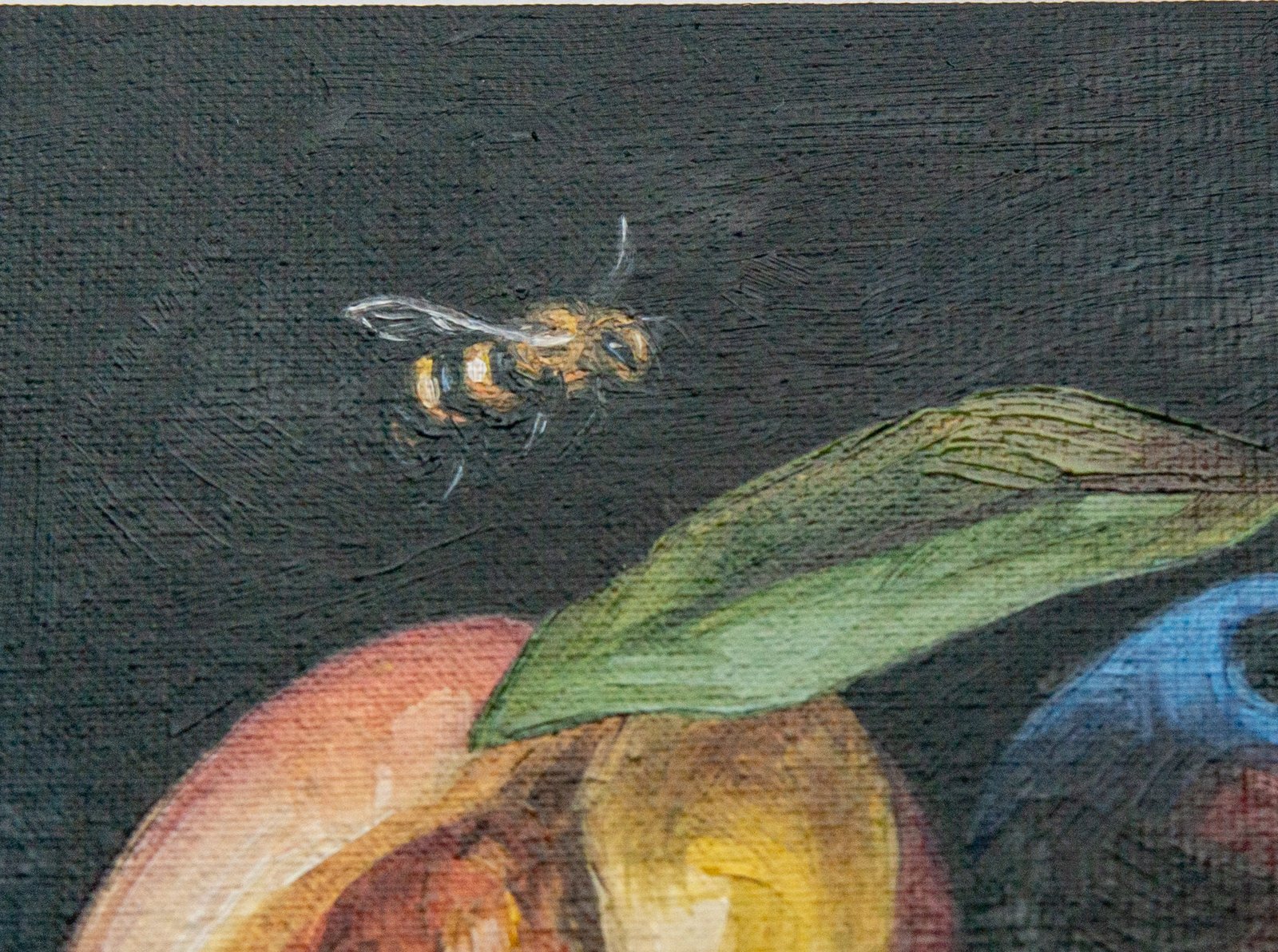 Plums with a bee Original art 6x6 by S. Lee Mark Stil life oil painting Fruit art Vegetable still life painting Small artwork Kitchen Decor