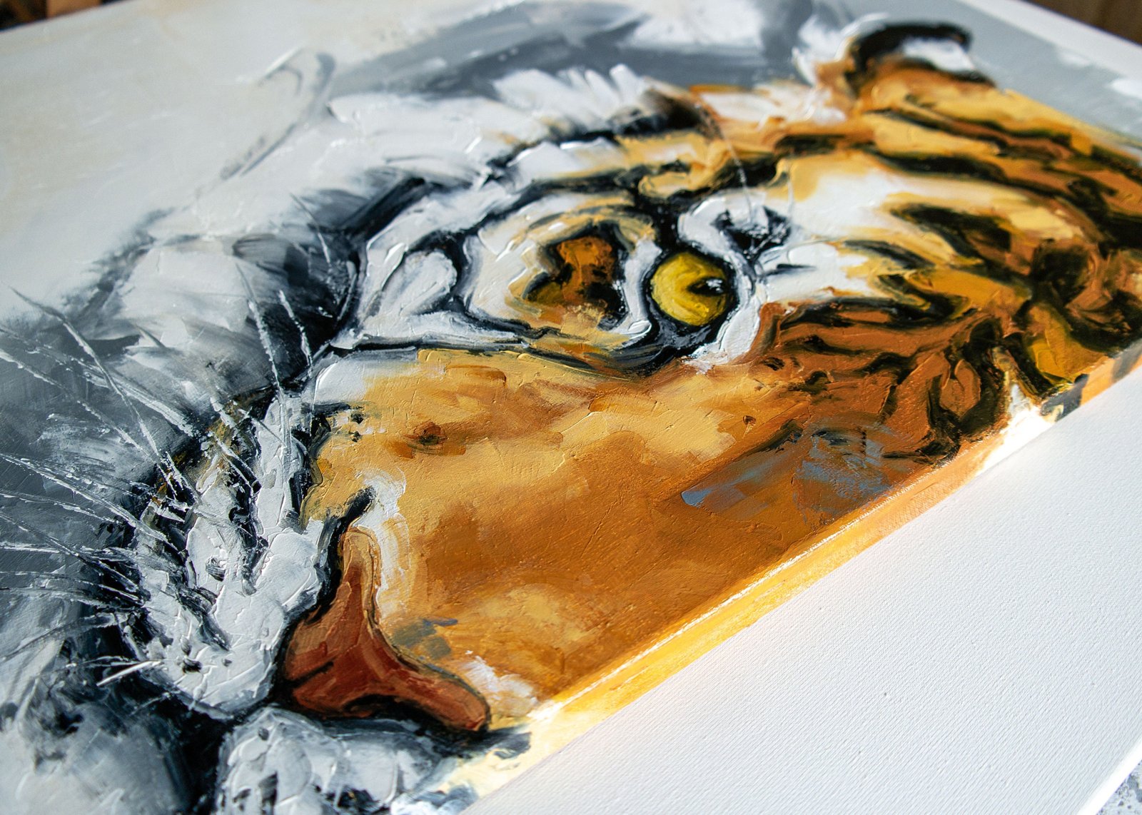 Tiger 24" S.Lee Mark Original oil painting Pet portrait Ginger portrait Animal painting Animal art Original art Home Living Home Décor Wall