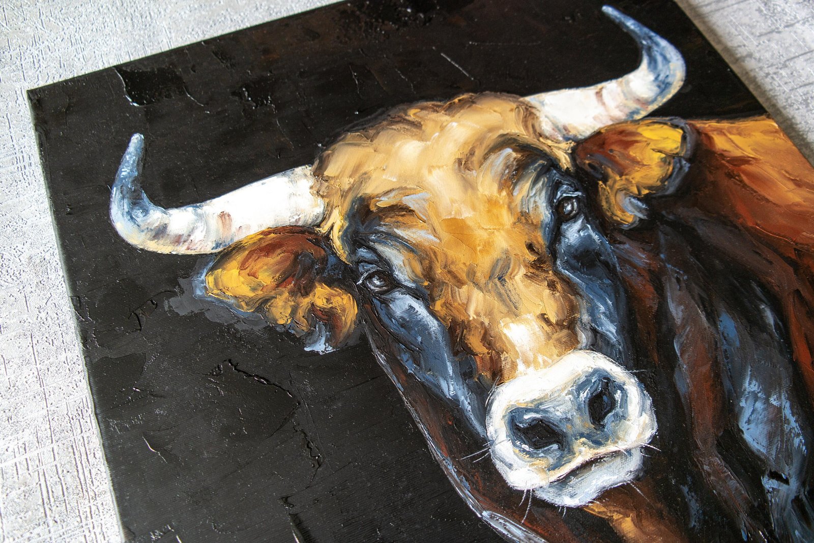 Bull 20" by S.Lee Mark ox cow farm animals cow painting warmhouse decor texas bull art wall art longhorn