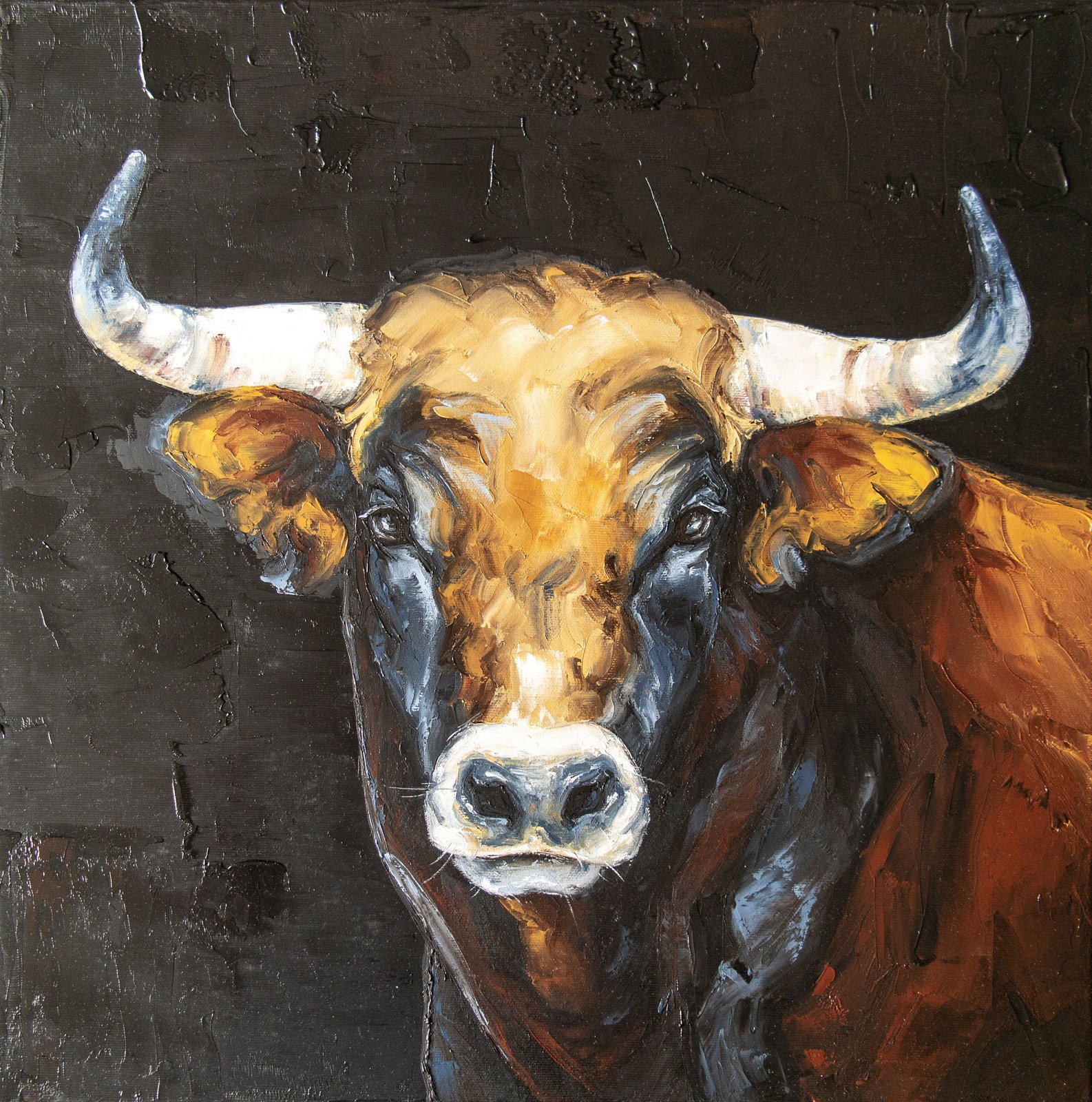 Bull 20" by S.Lee Mark ox cow farm animals cow painting warmhouse decor texas bull art wall art longhorn