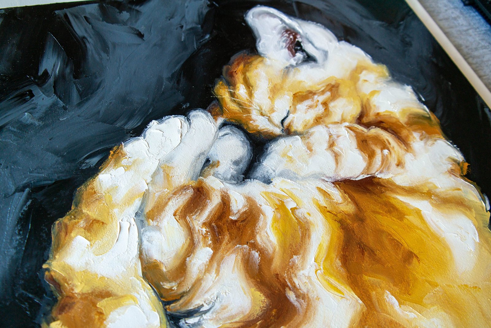 Cat Ball Original art 24" by S. Lee Mark Cat oil painting, Pet portrait, Ginger cat, Cat portrait, Animal painting, Animal art