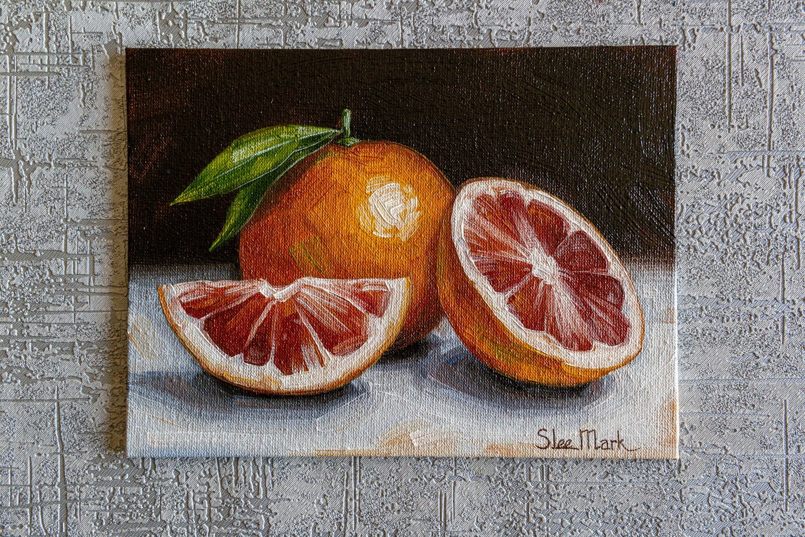 Grapefruit Original art 6x8 by S. Lee Mark - Stil life oil
