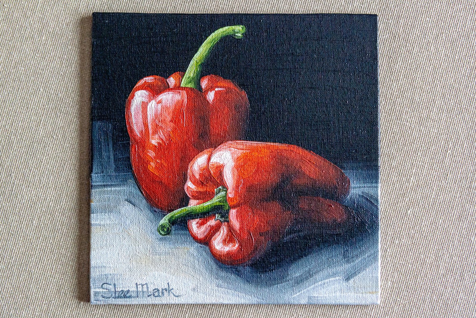 Red pepper Original art 6" S. Lee Mark Fruit Stil life oil painting Fruit art Vegetables painting Pepper art Home Living Decor Wall