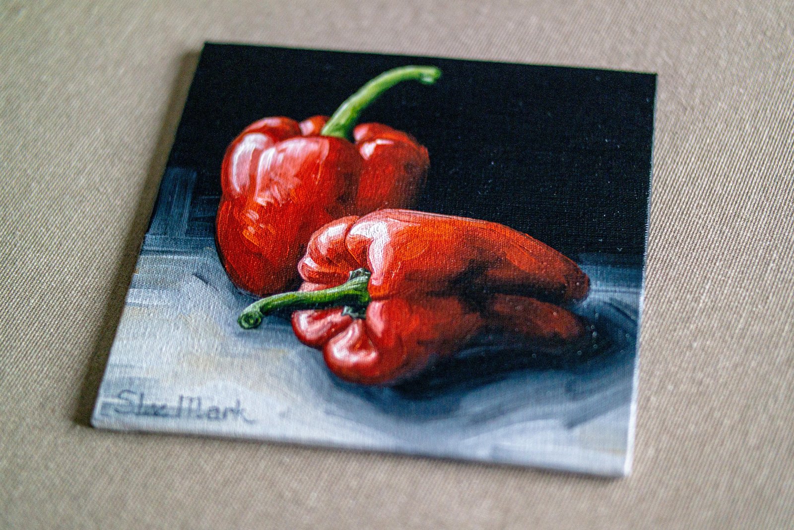 Red pepper Original art 6" S. Lee Mark Fruit Stil life oil painting Fruit art Vegetables painting Pepper art Home Living Decor Wall