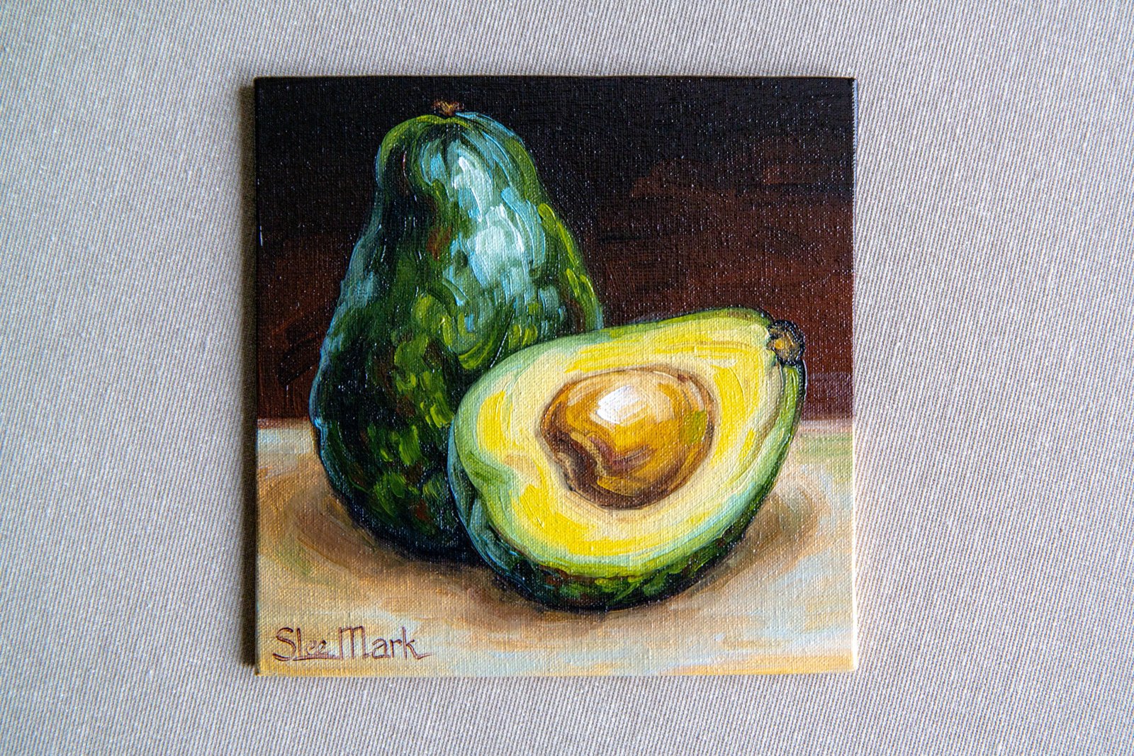 Avocado Original art 6" S. Lee Mark Fruit Stil life oil painting Fruit art Vegetables painting Avocado art Home Living Decor Wall