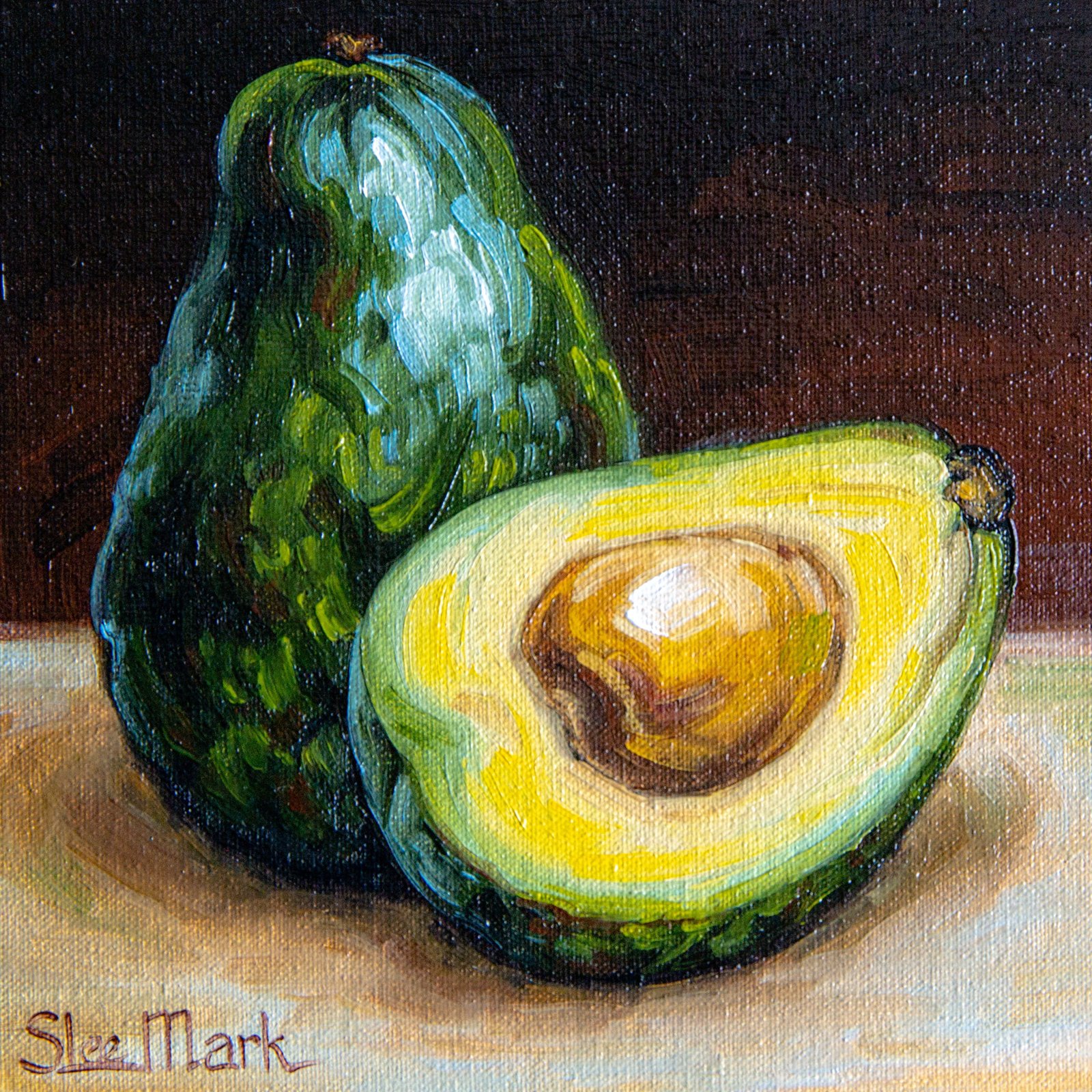 Avocado Original art 6" S. Lee Mark Fruit Stil life oil painting Fruit art Vegetables painting Avocado art Home Living Decor Wall by Svitlana Lee Mark