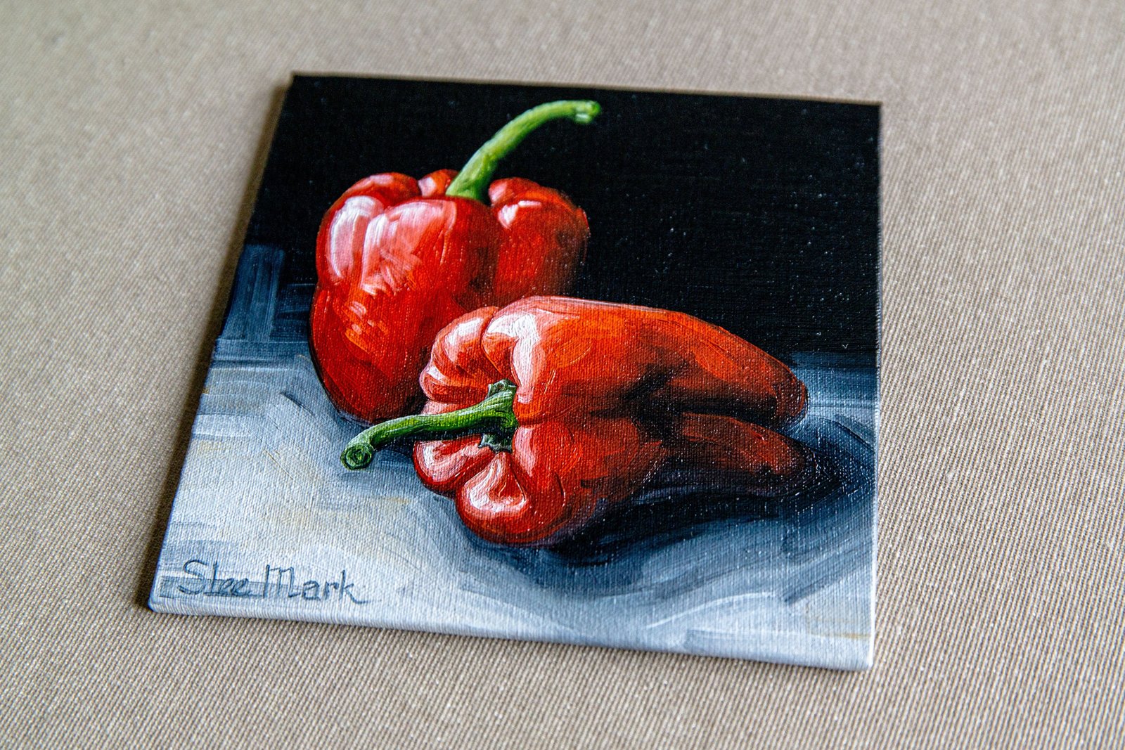 Red pepper Original art 6" S. Lee Mark Fruit Stil life oil painting Fruit art Vegetables painting Pepper art Home Living Decor Wall