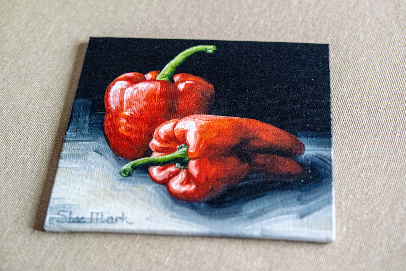 Red pepper Original art 6" S. Lee Mark Fruit Stil life oil painting Fruit art Vegetables painting Pepper art Home Living Decor Wall