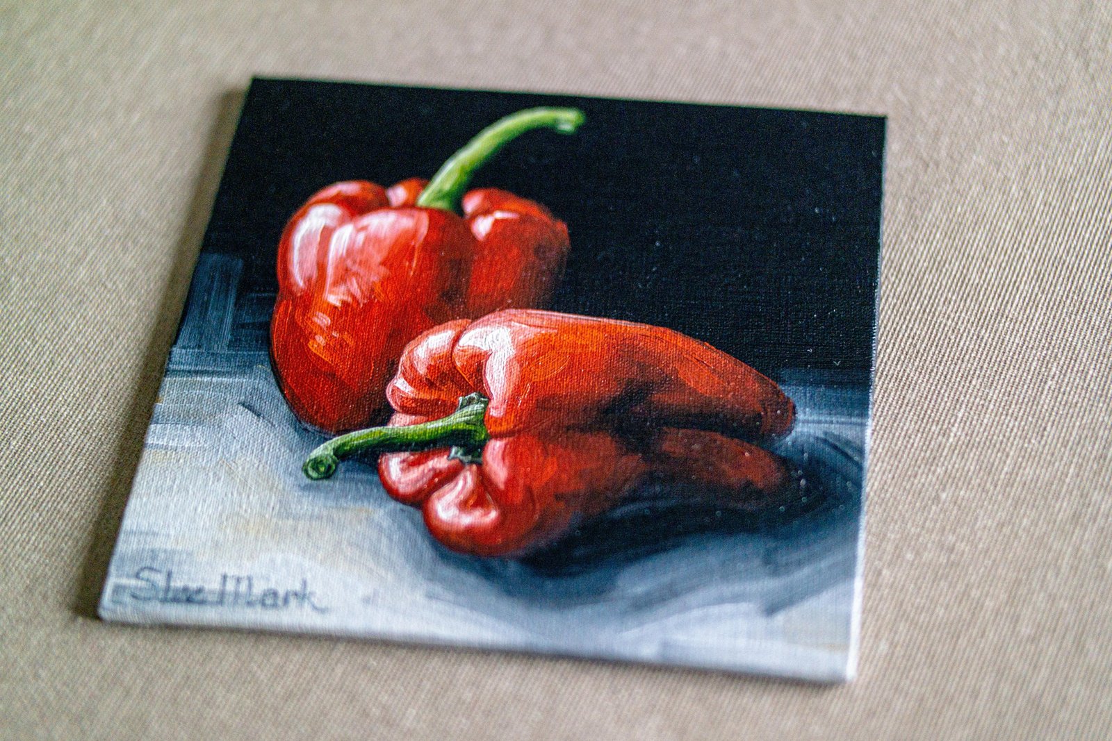 Red pepper Original art 6" S. Lee Mark Fruit Stil life oil painting Fruit art Vegetables painting Pepper art Home Living Decor Wall