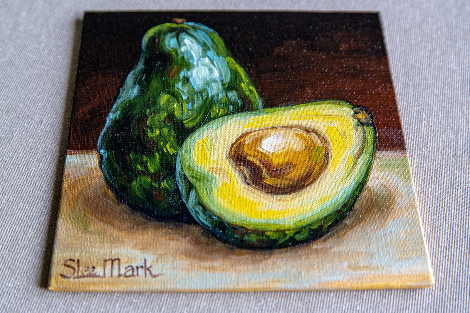 Avocado Original art 6" S. Lee Mark Fruit Stil life oil painting Fruit art Vegetables painting Avocado art Home Living Decor Wall