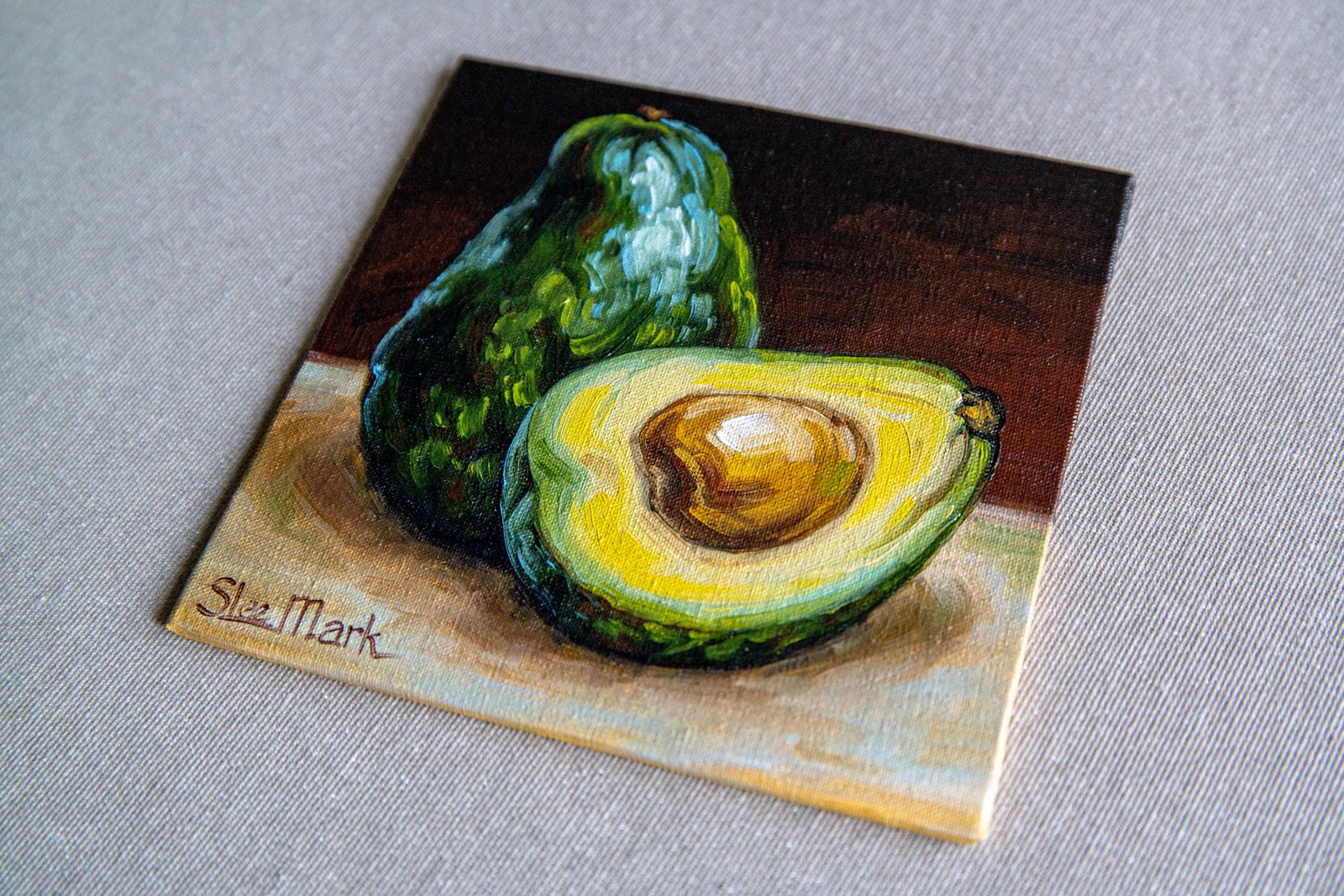 Avocado Original art 6" S. Lee Mark Fruit Stil life oil painting Fruit art Vegetables painting Avocado art Home Living Decor Wall