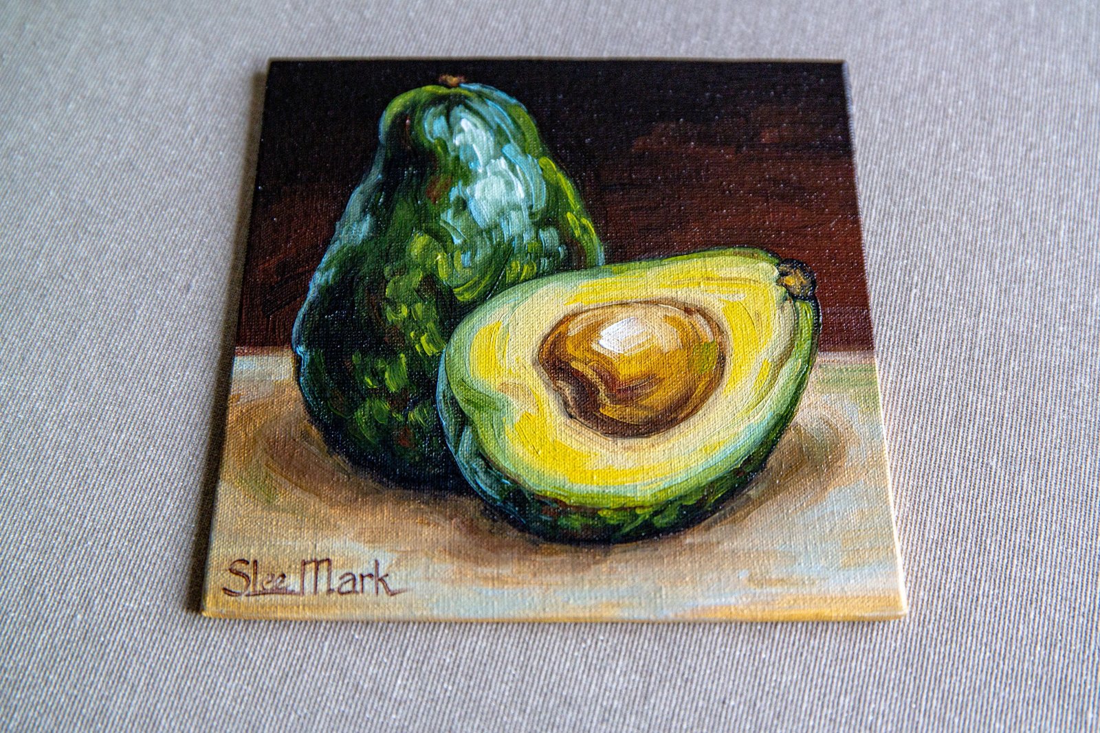 Avocado Original art 6" S. Lee Mark Fruit Stil life oil painting Fruit art Vegetables painting Avocado art Home Living Decor Wall