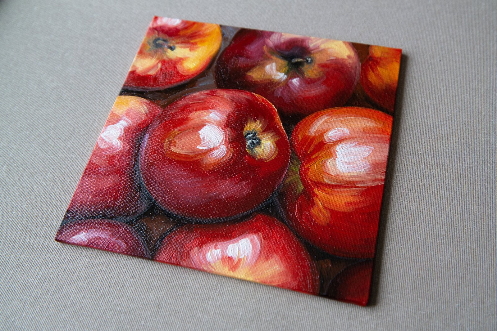Apples Original art 8x8" by S. Lee Mark - Stil life oil painting Fruit art Fruit still life Fruit painting Citrus Apples art