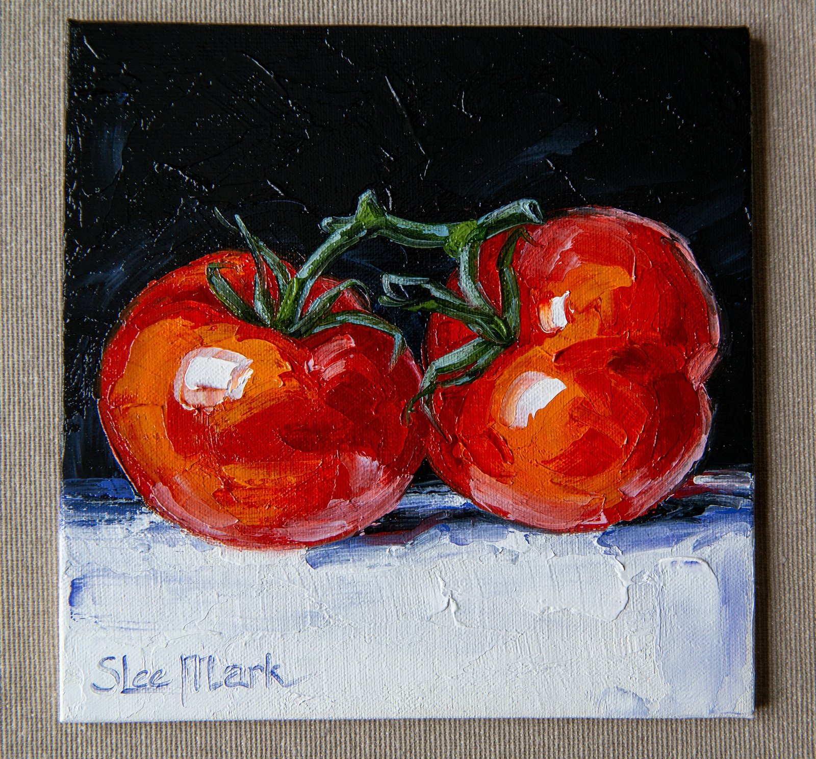 Tomatoes Original art 6x6 by S. Lee Mark - Stil life oil painting Fruit art Fruit still life Fruit painting Home Living Decor Wall