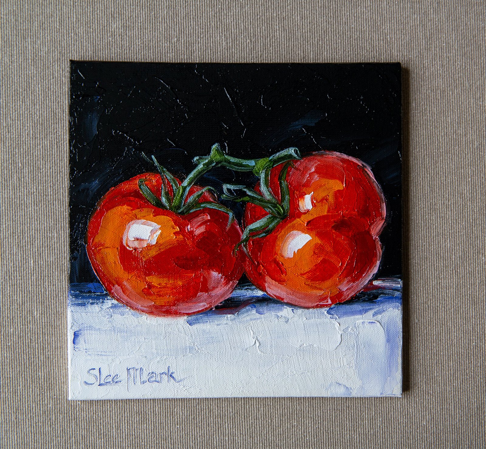 Tomatoes Original art 6x6 by S. Lee Mark - Stil life oil painting Fruit art Fruit still life Fruit painting Home Living Decor Wall