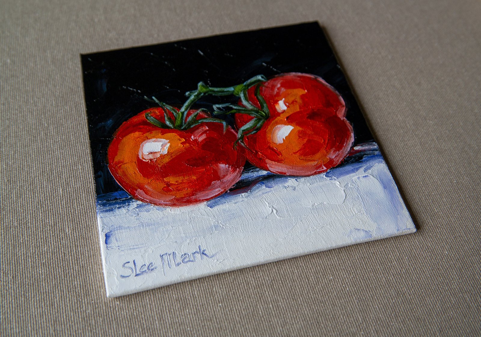 Tomatoes Original art 6x6 by S. Lee Mark - Stil life oil painting Fruit art Fruit still life Fruit painting Home Living Decor Wall