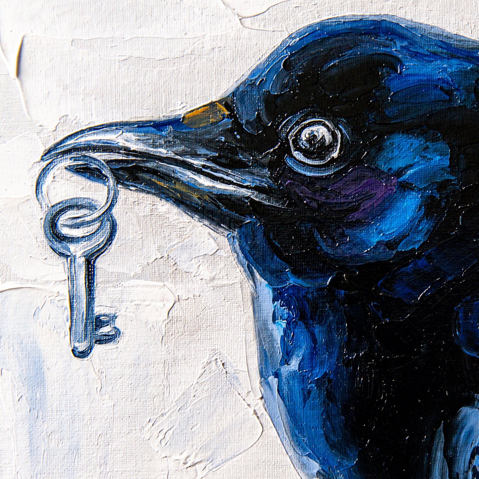 Magpie bird with key Original art 6" by S. Lee Mark Bird oil painting Pet portrait Animal art Home & Living Home Wall Décor Paintings