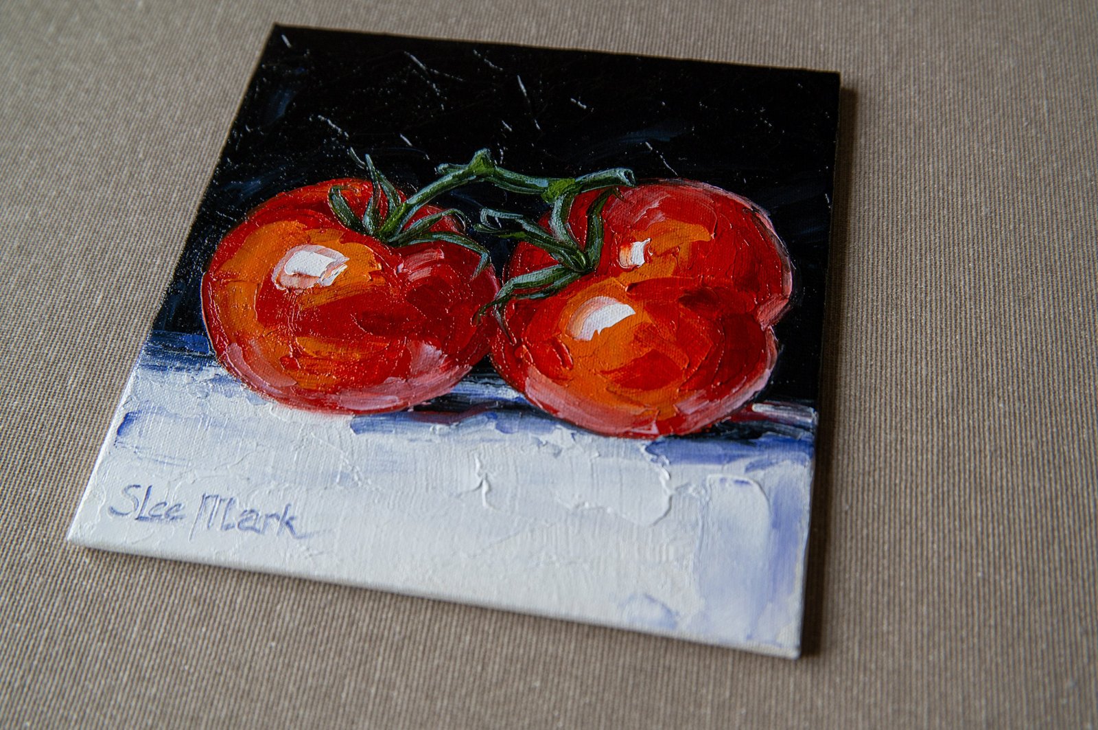 Tomatoes Original art 6x6 by S. Lee Mark - Stil life oil painting Fruit art Fruit still life Fruit painting Home Living Decor Wall