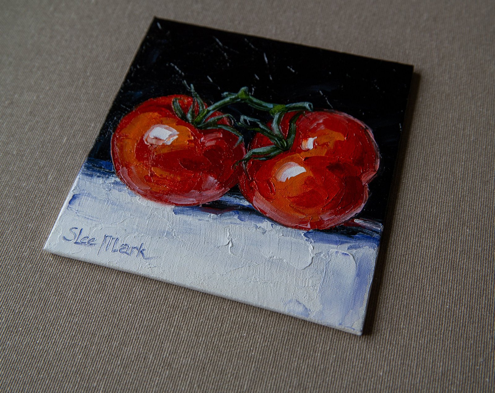 Tomatoes Original art 6x6 by S. Lee Mark - Stil life oil painting Fruit art Fruit still life Fruit painting Home Living Decor Wall