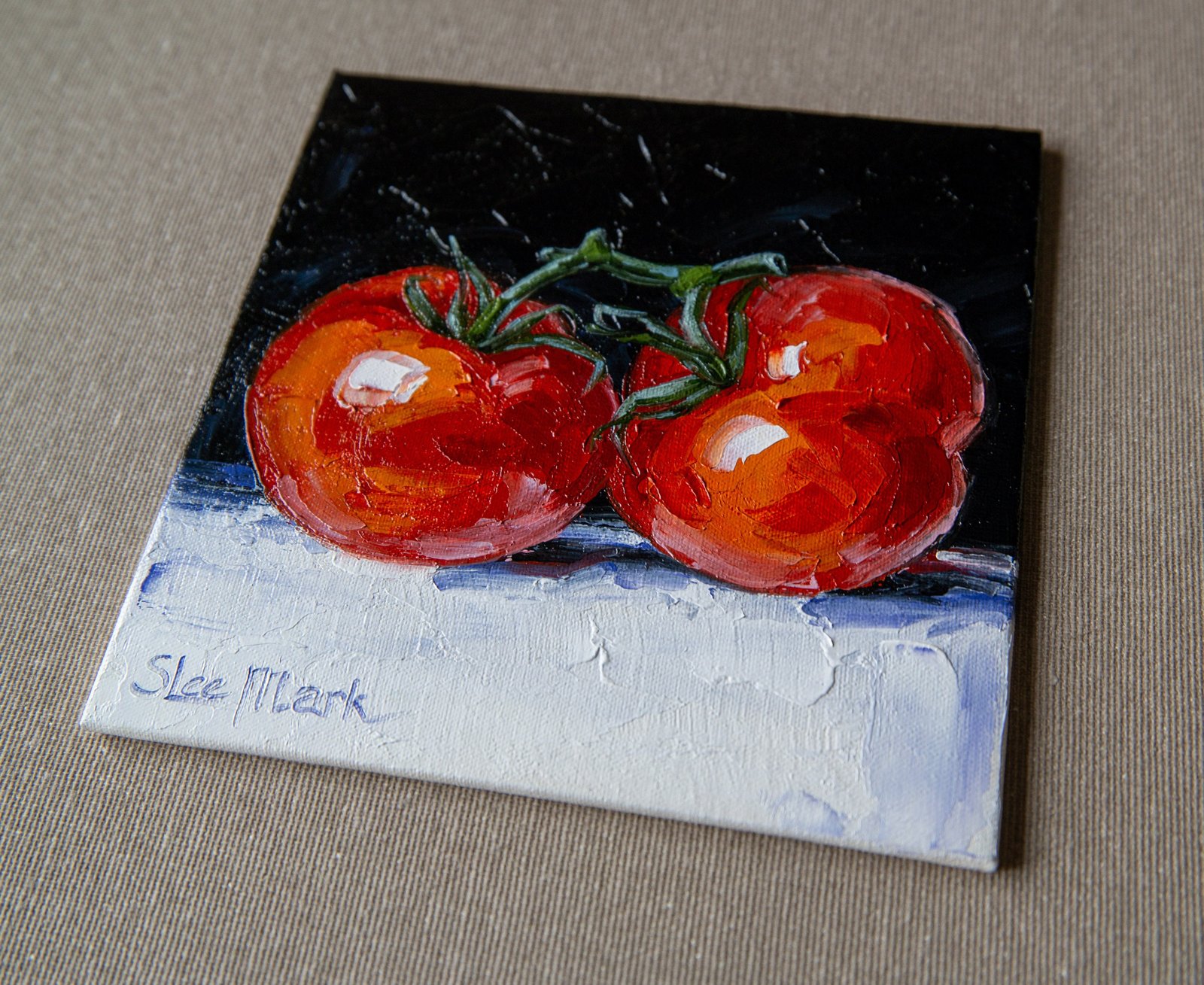 Tomatoes Original art 6x6 by S. Lee Mark - Stil life oil painting Fruit art Fruit still life Fruit painting Home Living Decor Wall