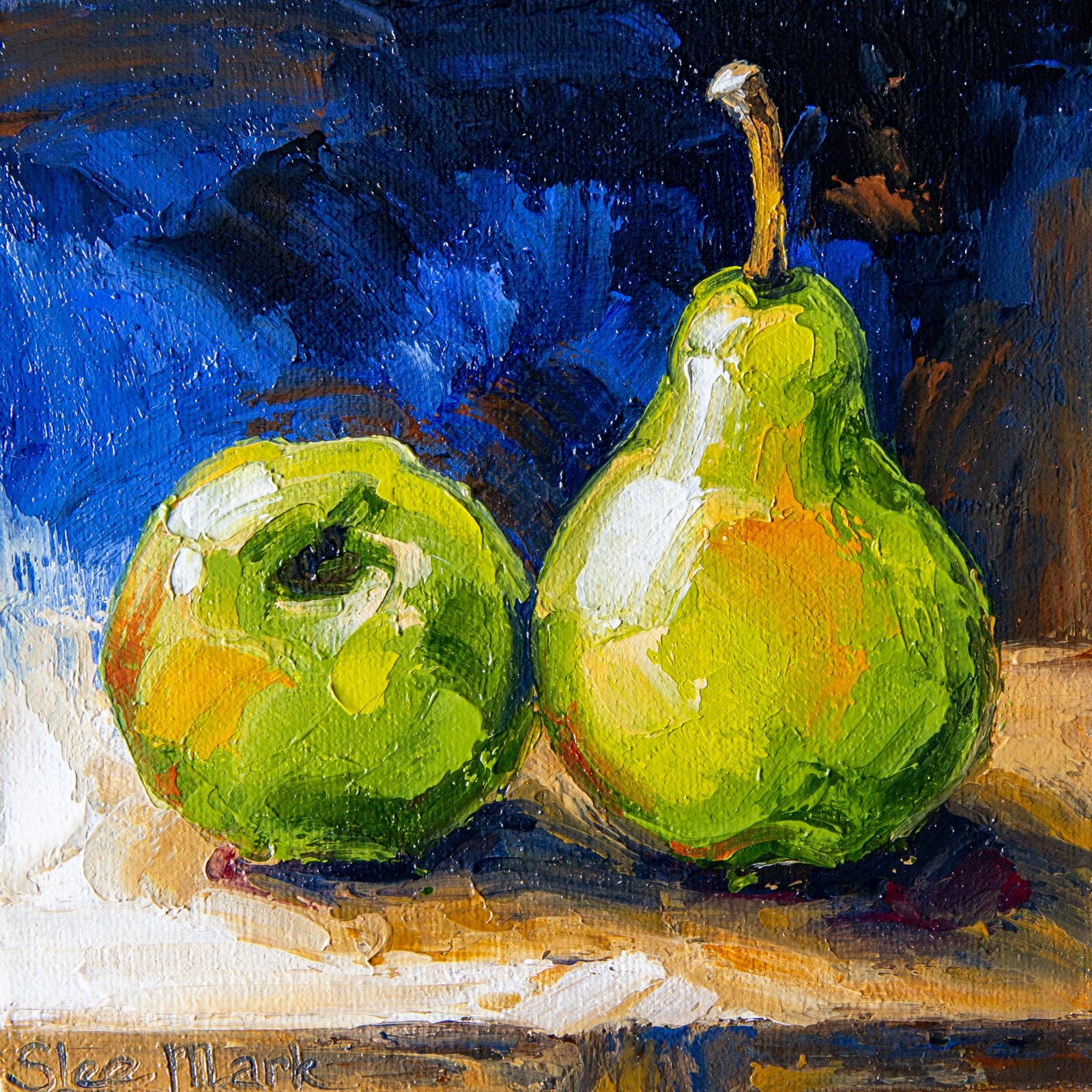 Green Pears Original art 6x6 by S. Lee Mark Stil life oil painting Fruit art still life Fruit painting Pears art Home Décor Wall Hangings