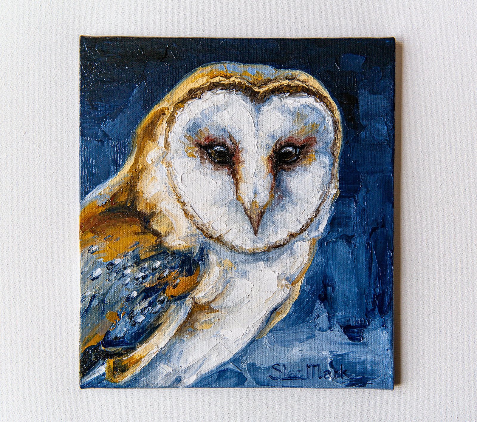 Barn owl Original art 8" by S. Lee Mark Bird oil painting Pet portrait Animal art Home & Living Home Wall Décor Paintings