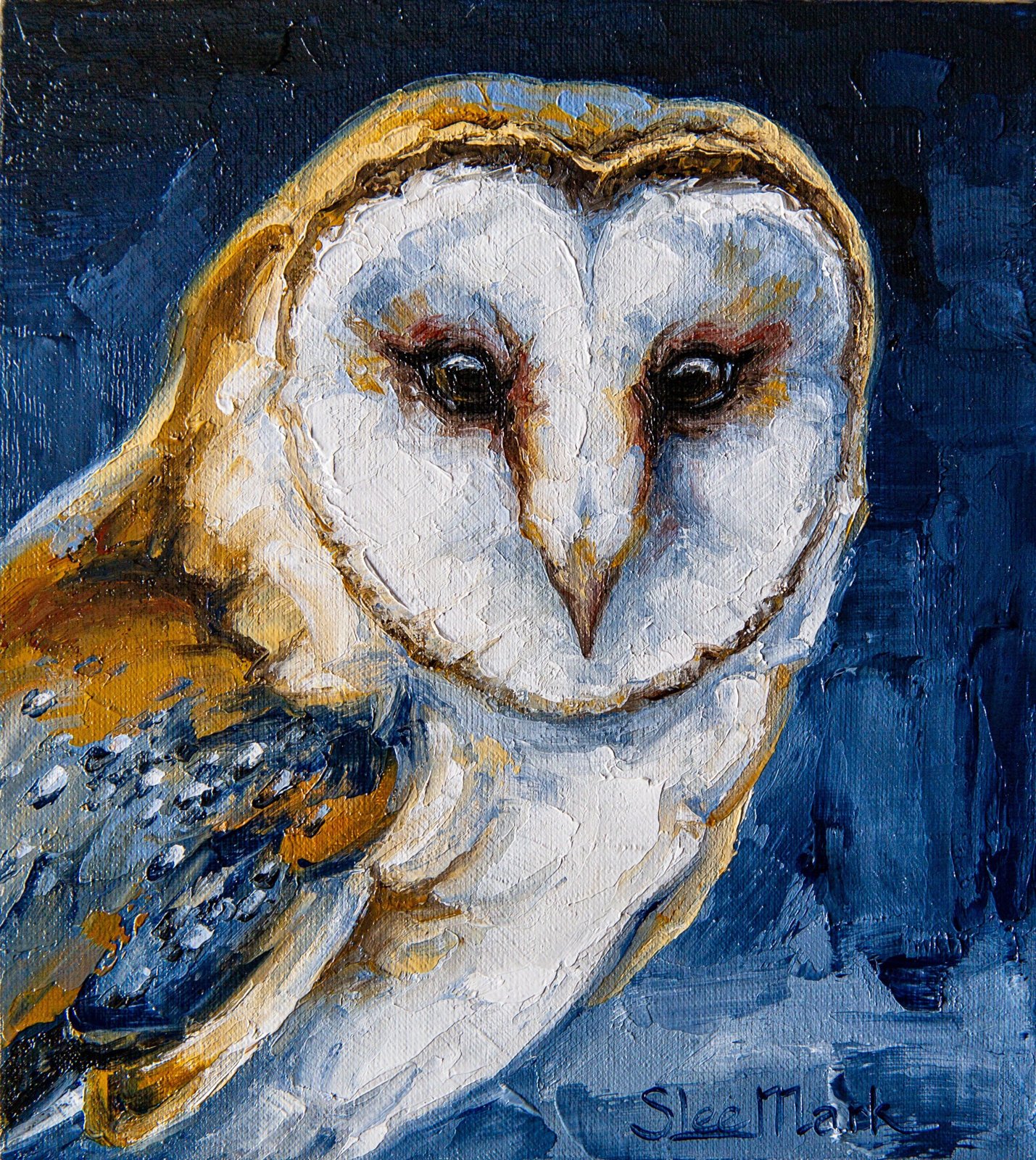 Barn owl Original art 8" by S. Lee Mark Bird oil painting Pet portrait Animal art Home & Living Home Wall Décor Paintings by Svitlana Lee Mark